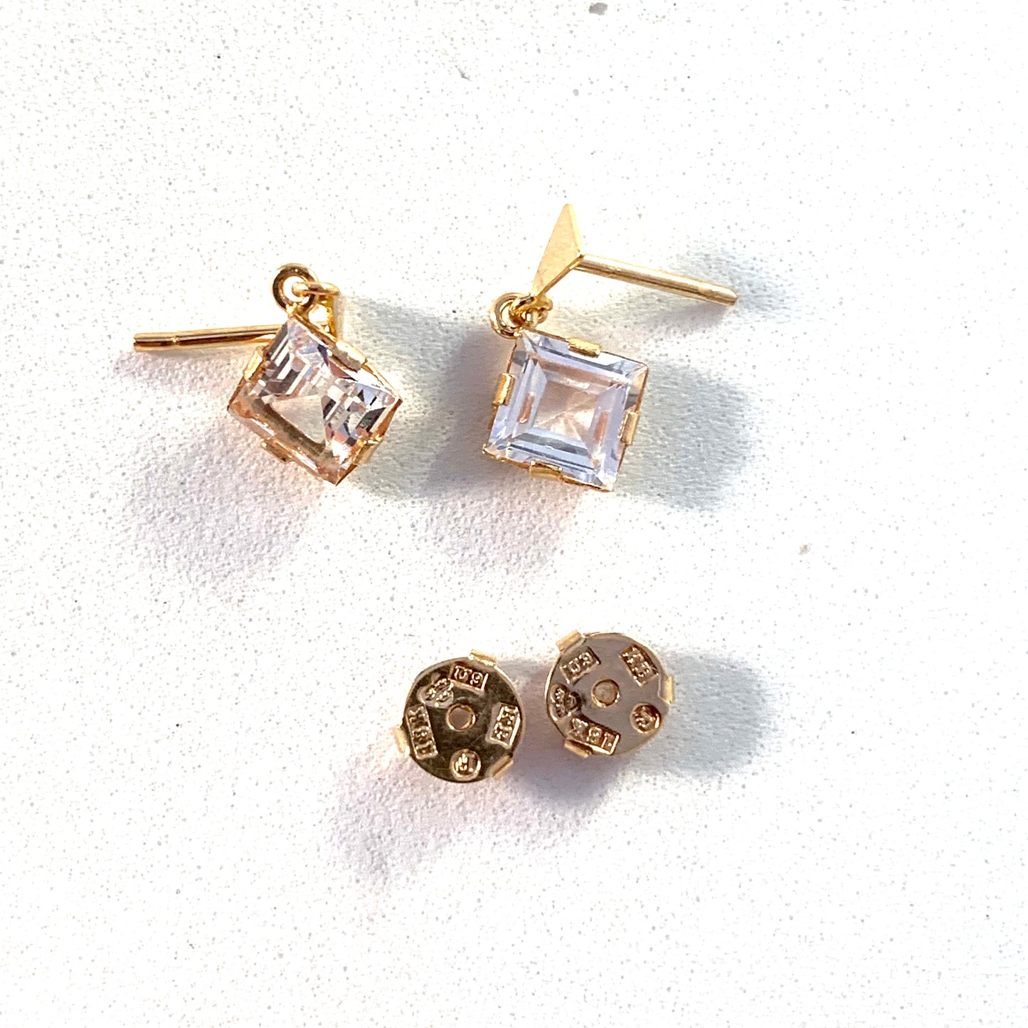 Alton, Sweden year 1970 Modernist 18k Gold Rock Crystal Pair of Earrings