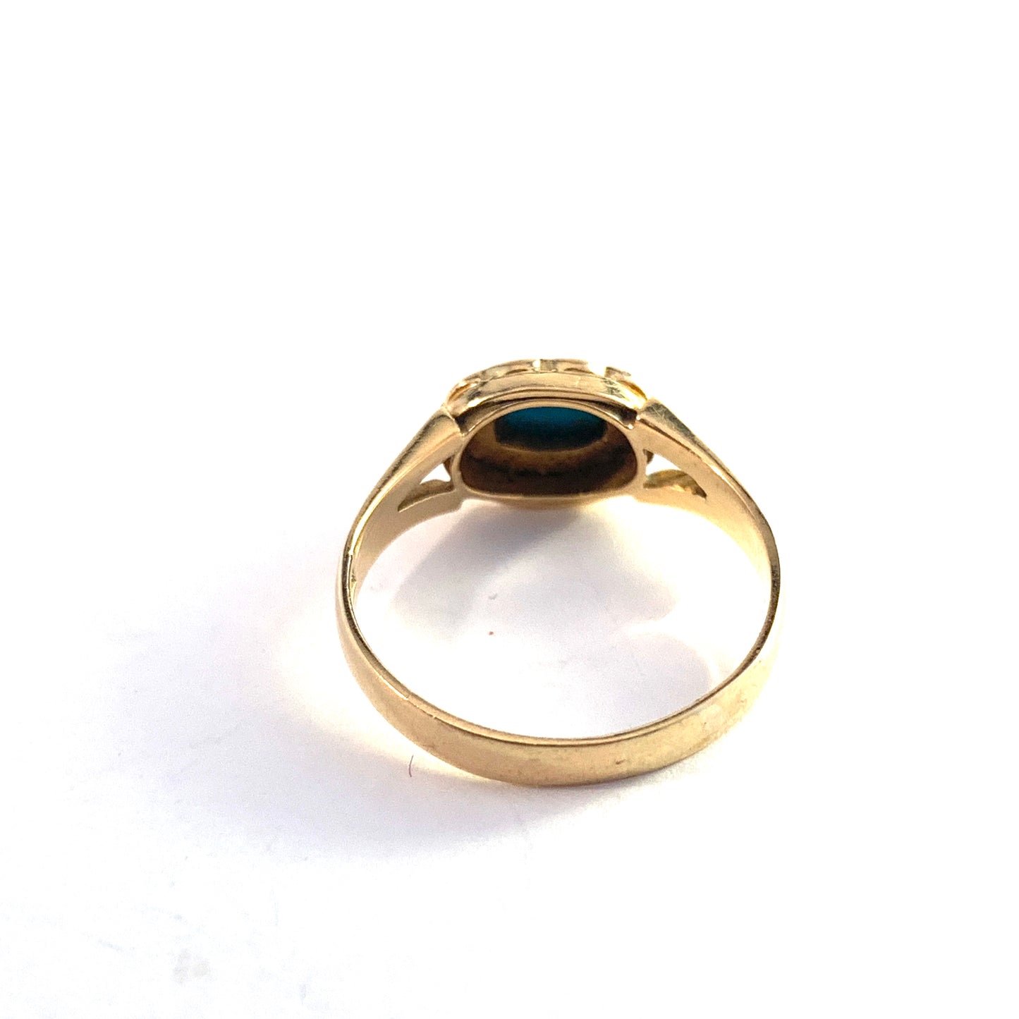 Isak Mobeck & Sons, Sweden 1954. Vintage Mid Century 18k Gold Turquoise Seed Pearl Ring.