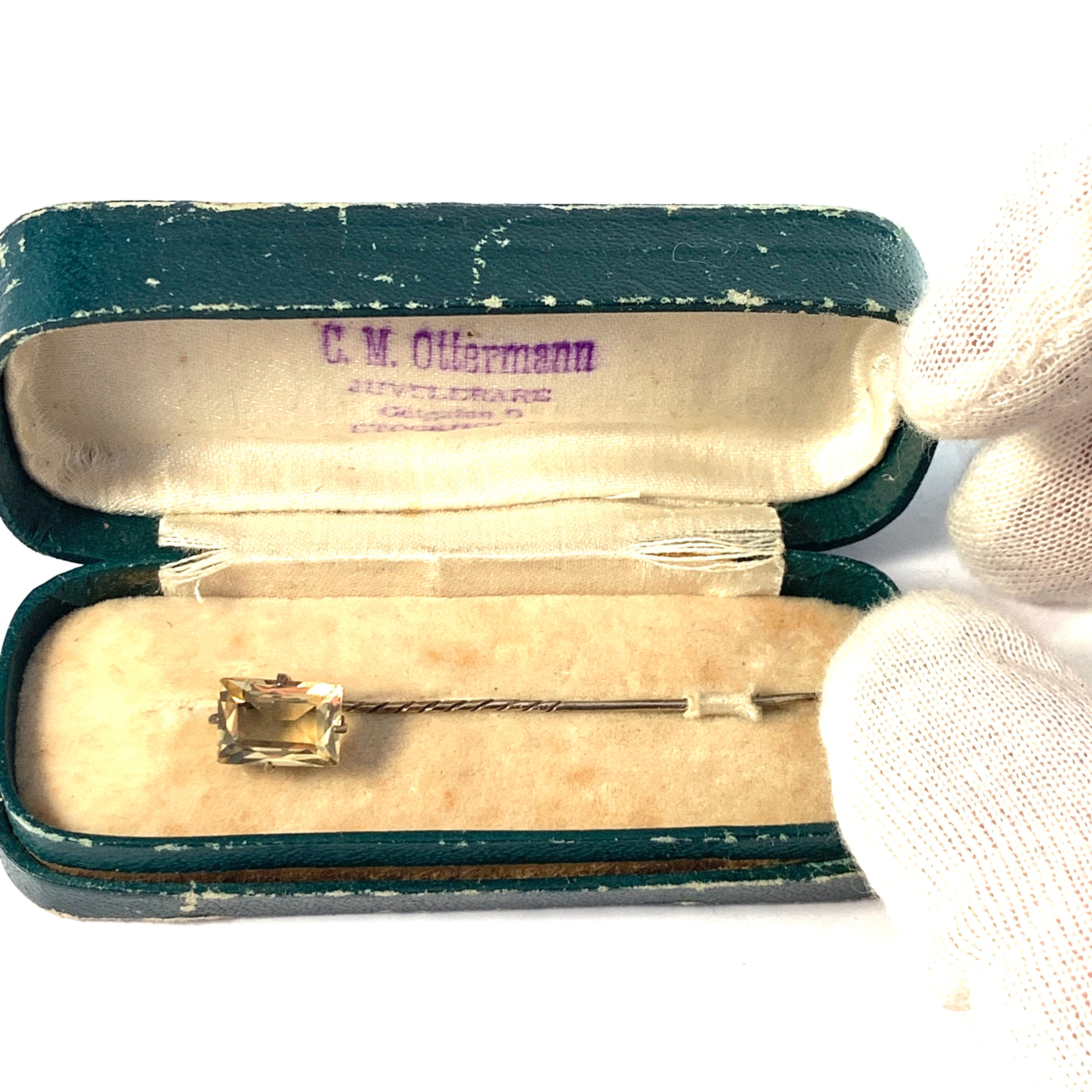 Sweden c 1930-40s. Vintage 830 Silver Citrine Pin. Boxed.