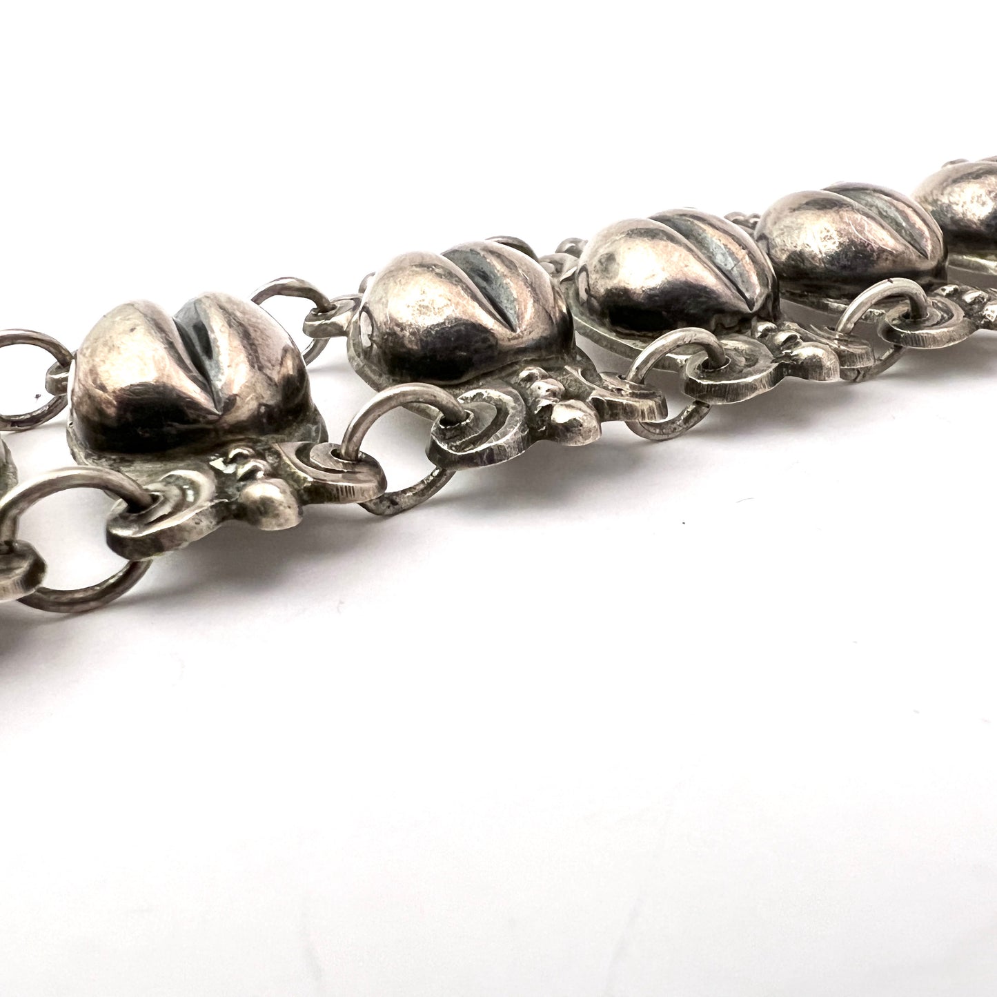 Mexico 1930-40s. Pre-Eagle Hallmark Chunky Sterling Coffee Bean Bracelet.