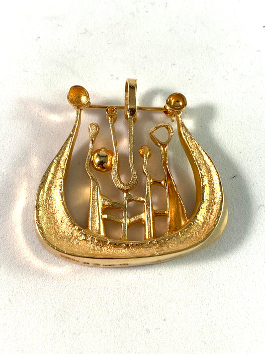 Robbert 1971, 18k Gold Viking Ship of Fortune Brooch Pendant. 13.3gram