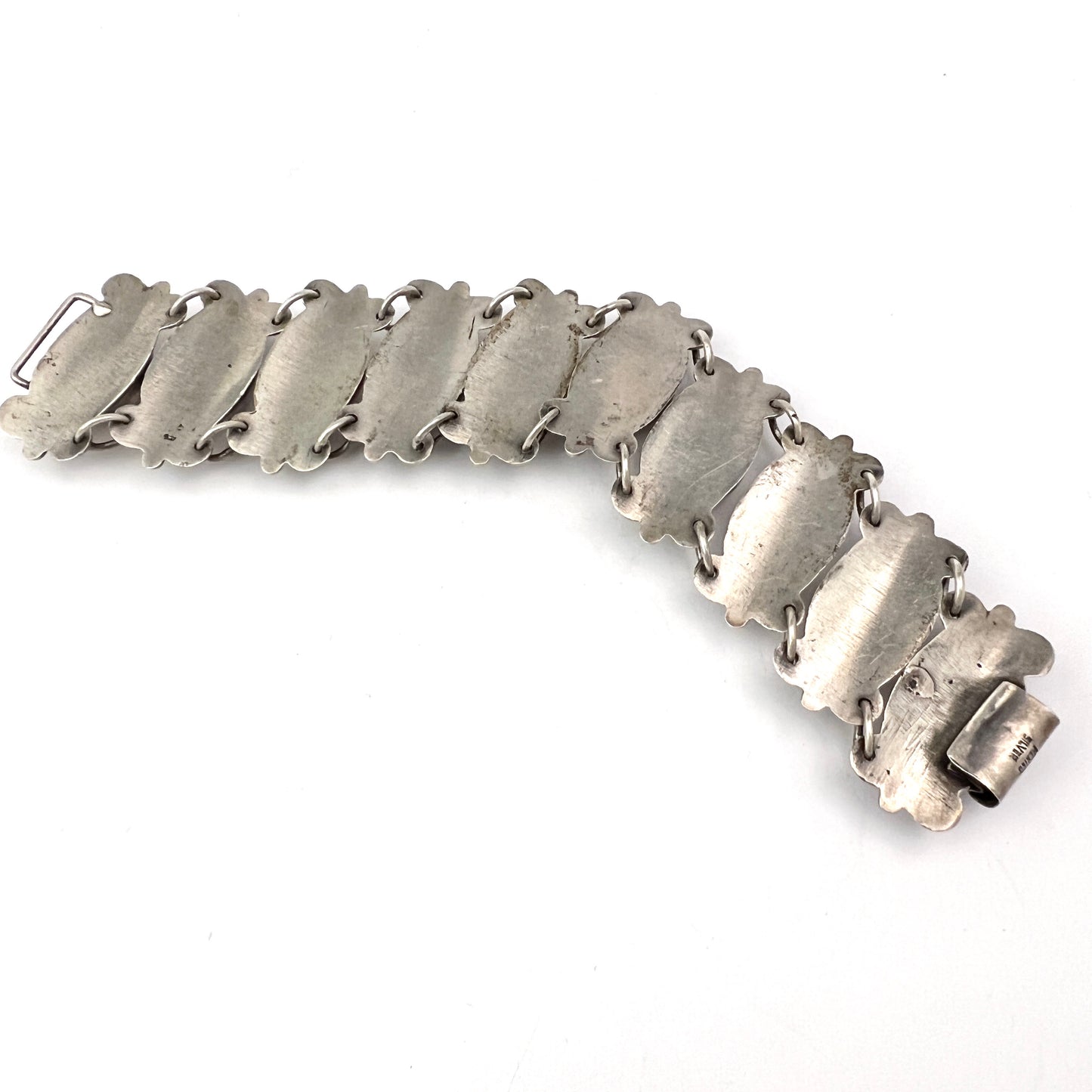 Mexico 1930-40s. Pre-Eagle Hallmark Chunky Sterling Coffee Bean Bracelet.