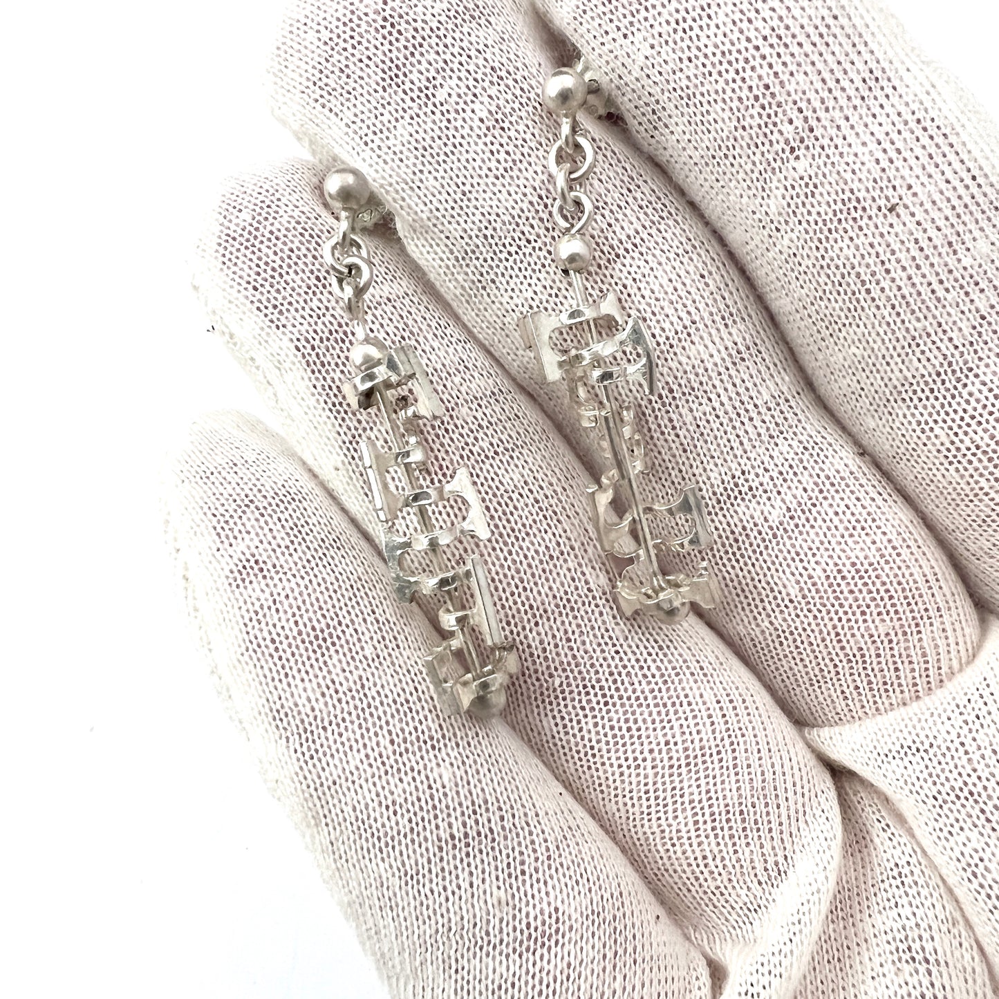 Germany c 1970s. Vintage Modernist 835 Silver Pair of Earrings.