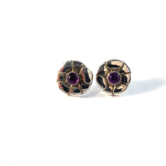 Georg Jensen, Denmark. Vintage Sterling Silver Amethyst Stud Earrings. Design #36