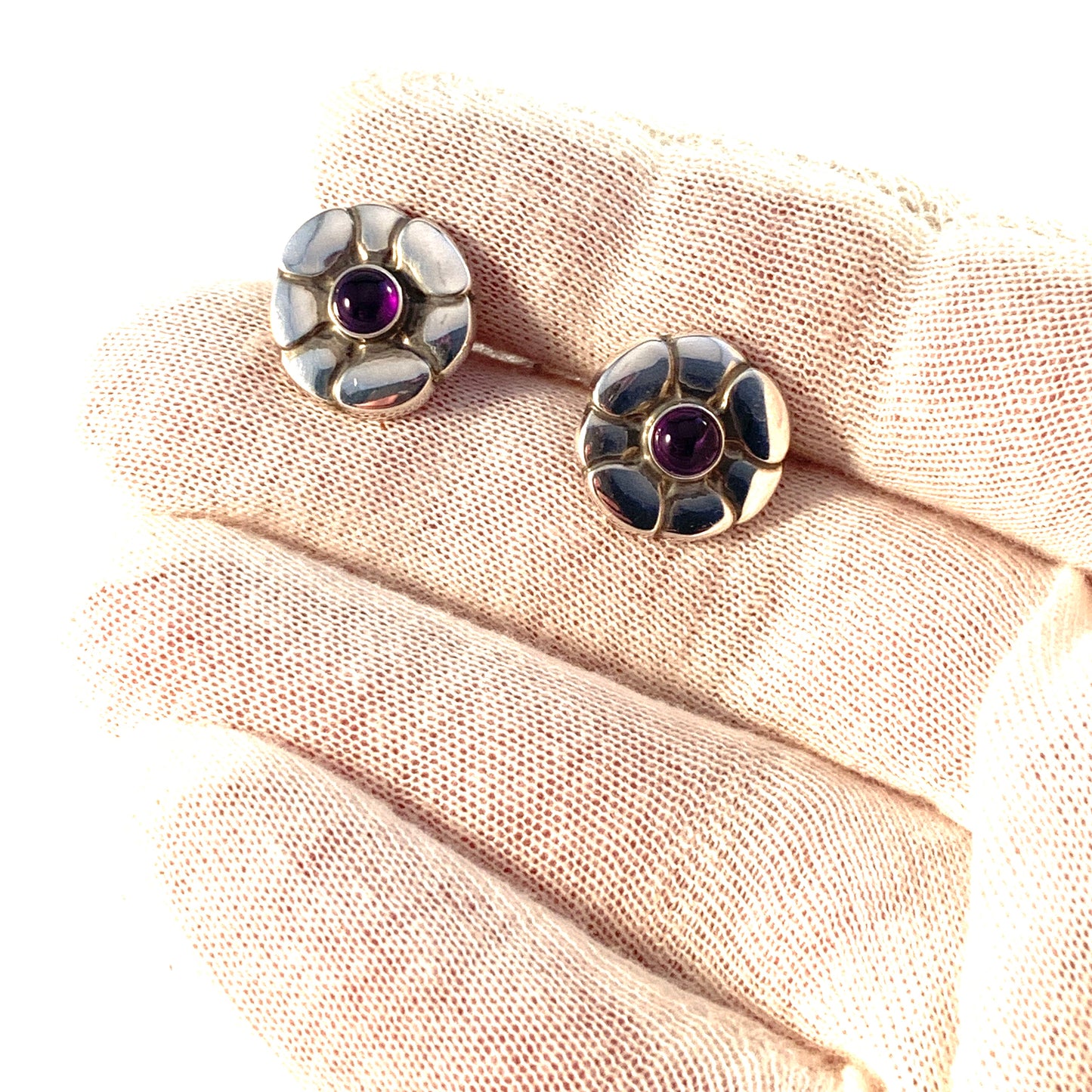 Georg Jensen, Denmark. Vintage Sterling Silver Amethyst Stud Earrings. Design #36