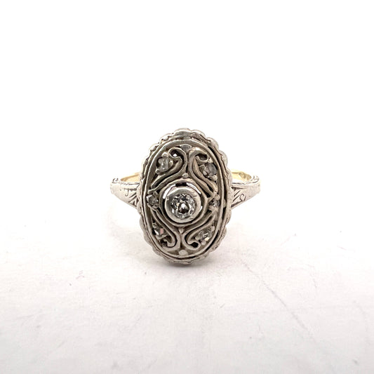 Pest, Austria-Hungary c year 1910. Antique Edwardian 14k Gold Silver Diamond Ring.