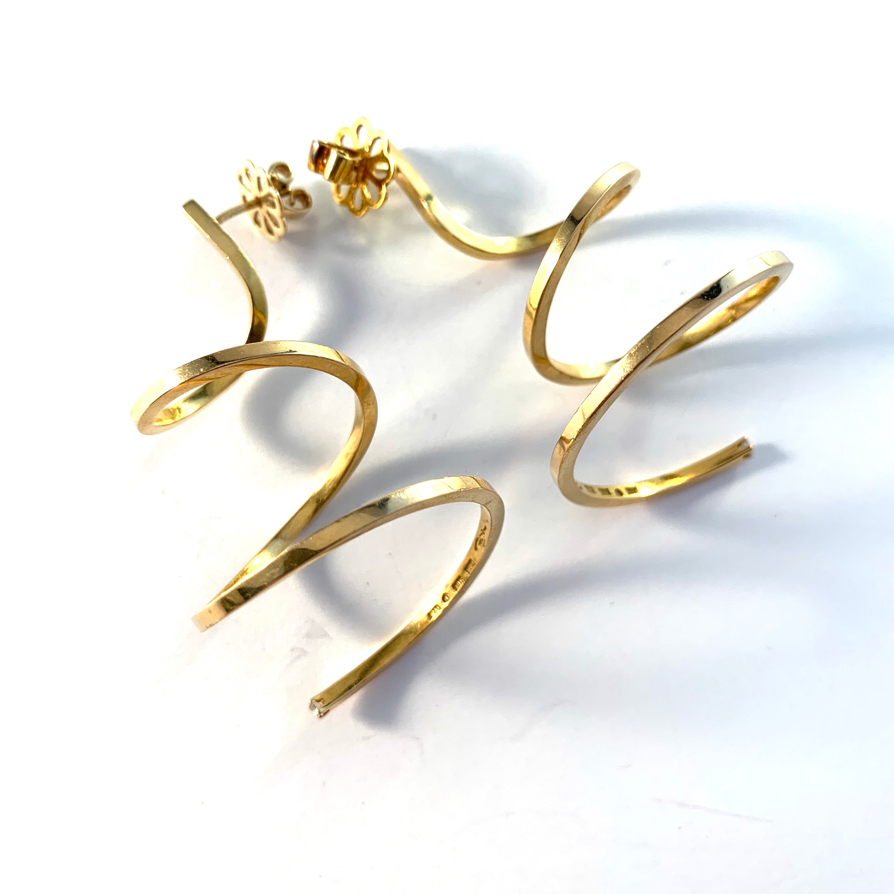 Rey Urban, Sweden Very Large Vintage 18k Gold Diamond Earrings. Signed. 21.3g gram