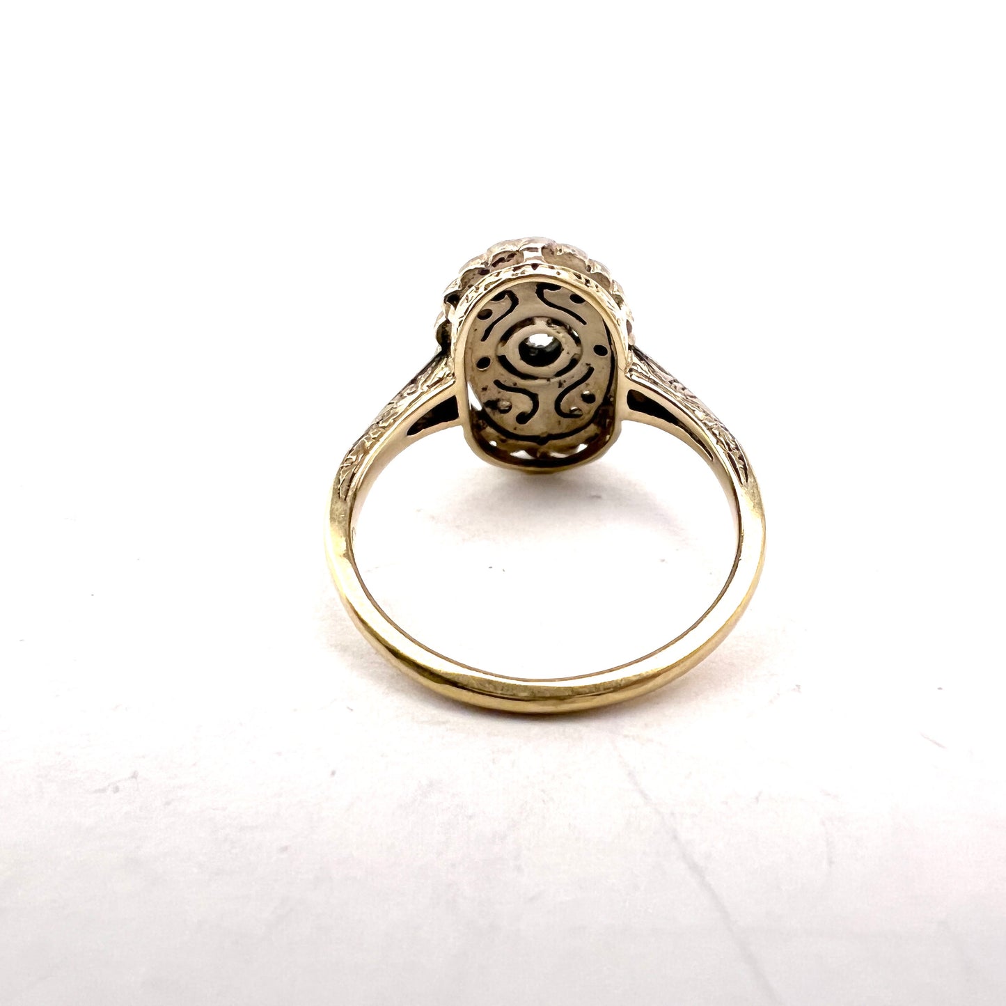 Pest, Austria-Hungary c year 1910. Antique Edwardian 14k Gold Silver Diamond Ring.