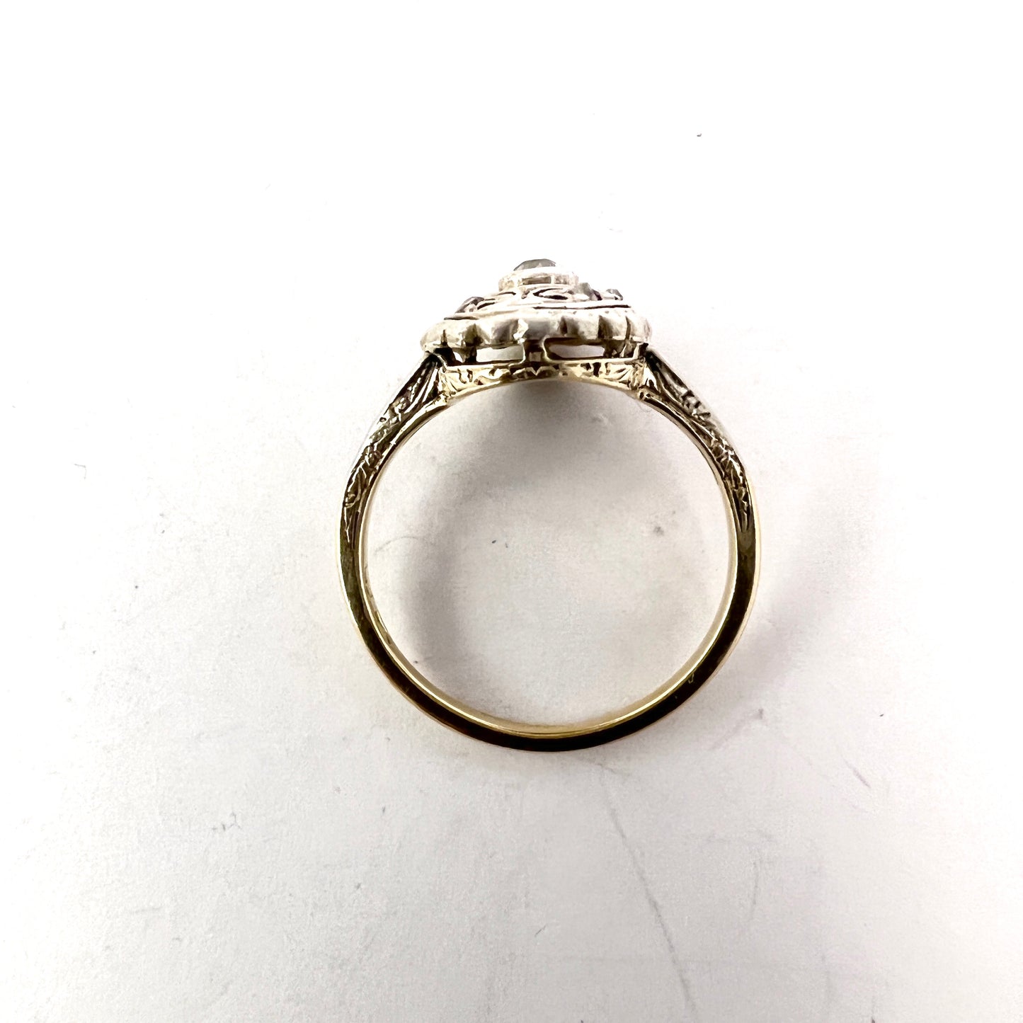 Pest, Austria-Hungary c year 1910. Antique Edwardian 14k Gold Silver Diamond Ring.