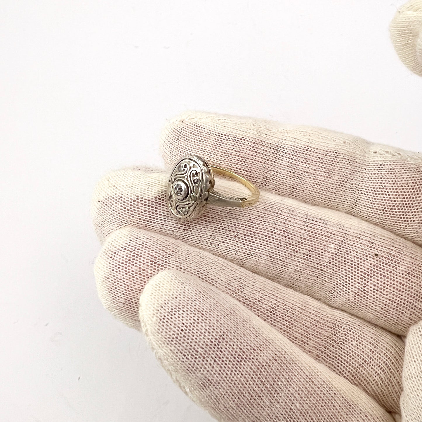 Pest, Austria-Hungary c year 1910. Antique Edwardian 14k Gold Silver Diamond Ring.