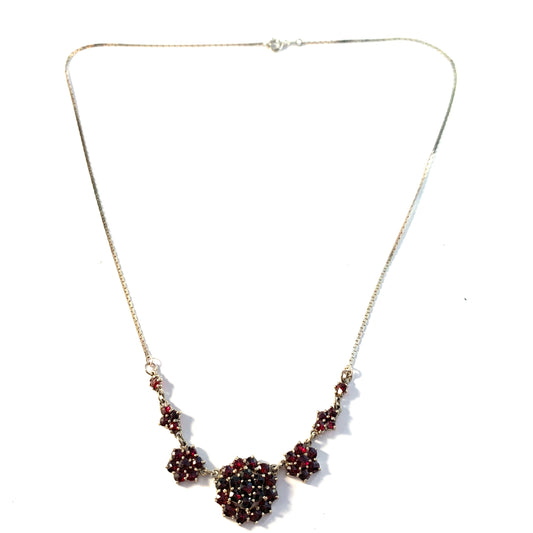 Vintage Mid Century 835 Silver Bohemian Garnet Necklace.