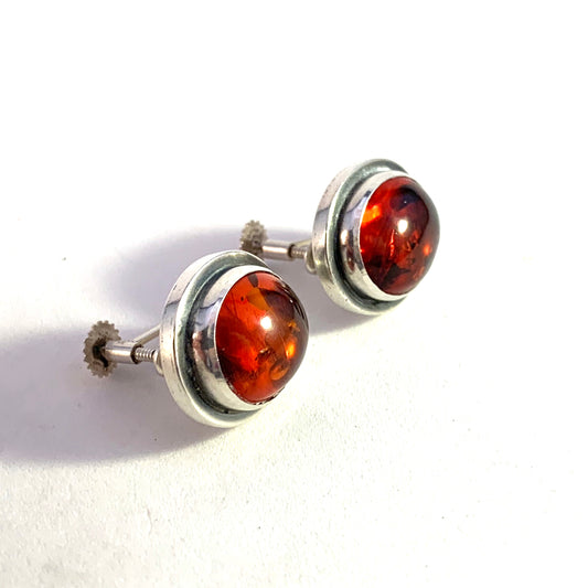 Hugo Grun, Stockholm 1956 Mid Century Solid Silver Amber Earrings