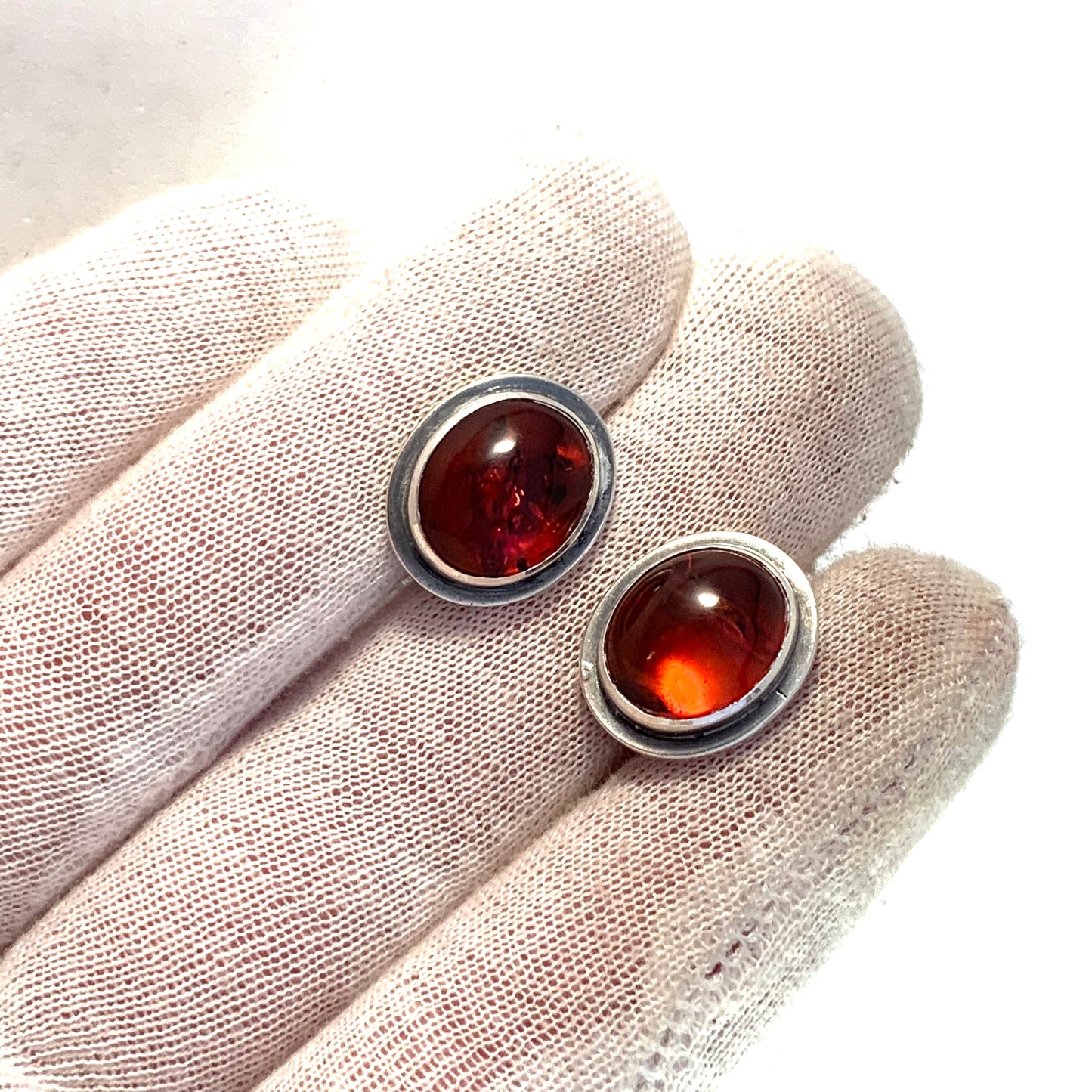 Hugo Grun, Stockholm 1956 Mid Century Solid Silver Amber Earrings