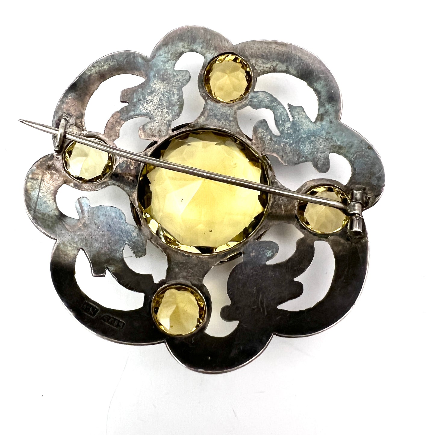 S.L Jacobsen & Co, Denmark 1910-20s Large Antique Solid Silver Paste Stone Brooch
