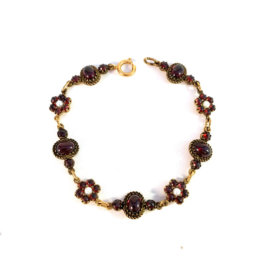 Early 1900s Bohemian Garnet Gilt Metal Bracelet.