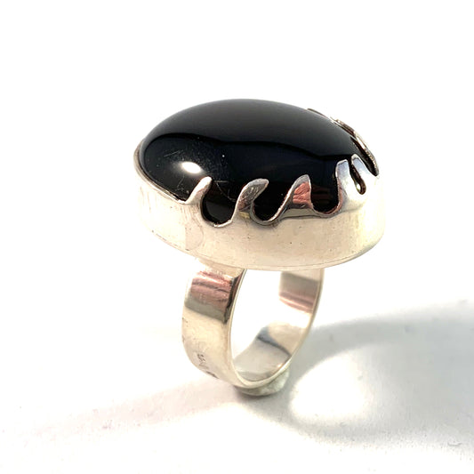 Sweden, Vintage Sterling Silver Onyx Bold Ring.