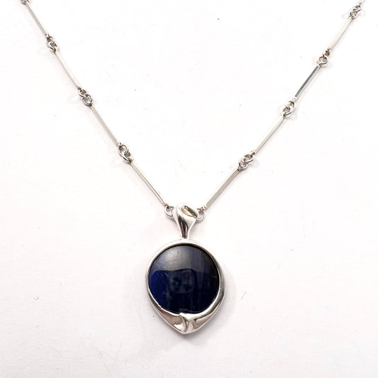 Matti Hyvärinen Finland 1979. Vintage Sterling Silver Spectrolite Pendant Necklace.