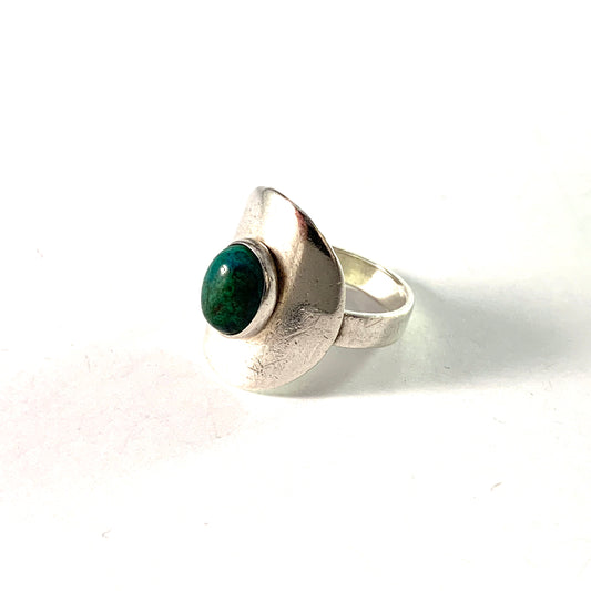 Vintage 1960s. Solid Silver Malachite Ring. Denmark or Germany.