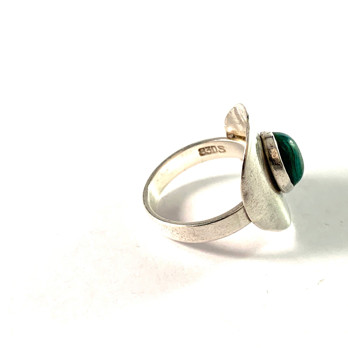 Vintage 1960s. Solid Silver Malachite Ring. Denmark or Germany.