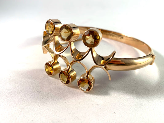 Nils Westerback, Finland year 1961, 14k Gold Citrine Bangle Bracelet