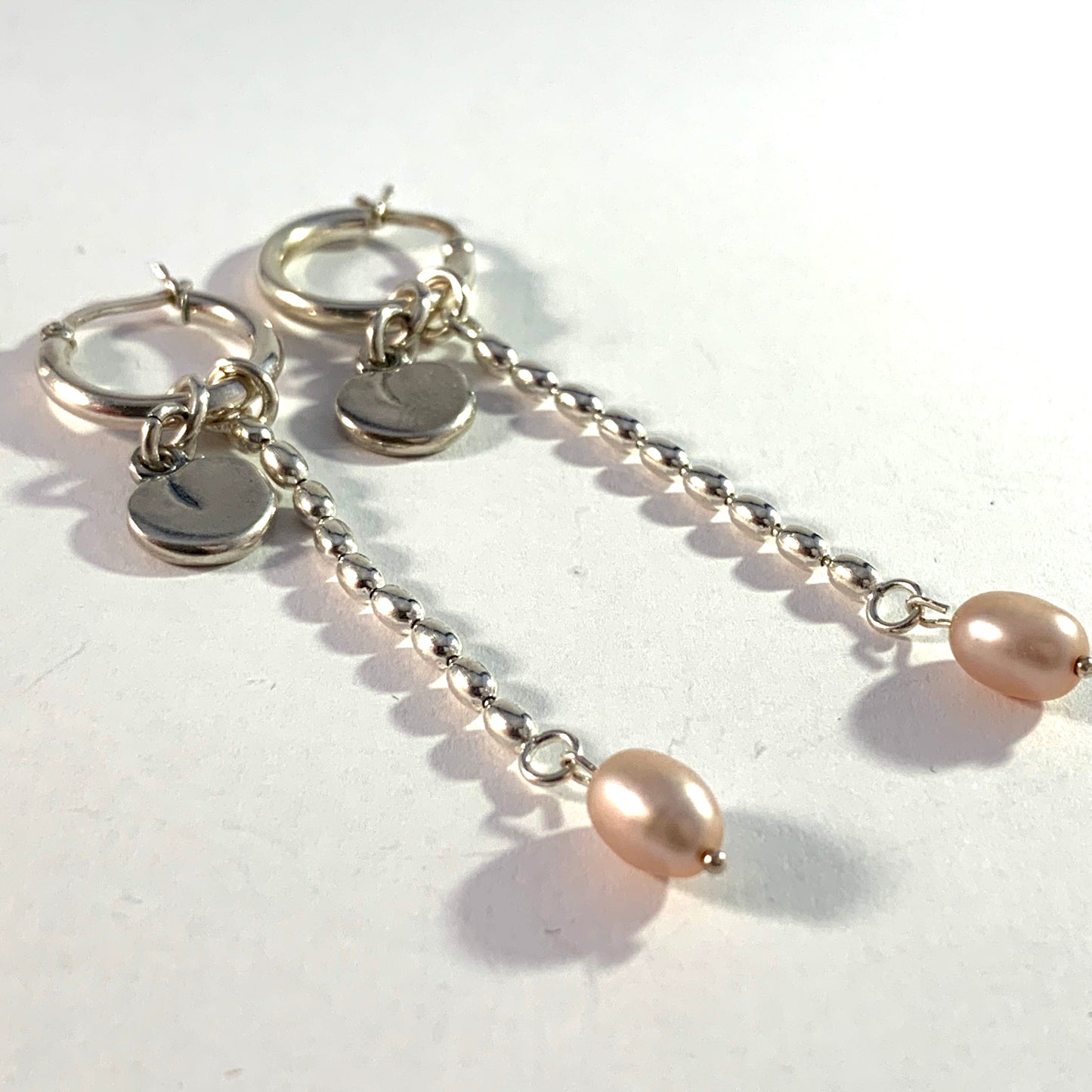 Kalevala Koru, Finland Vintage Sterling Silver Cultured Pink Pearl Earrings. Design: Twinflower