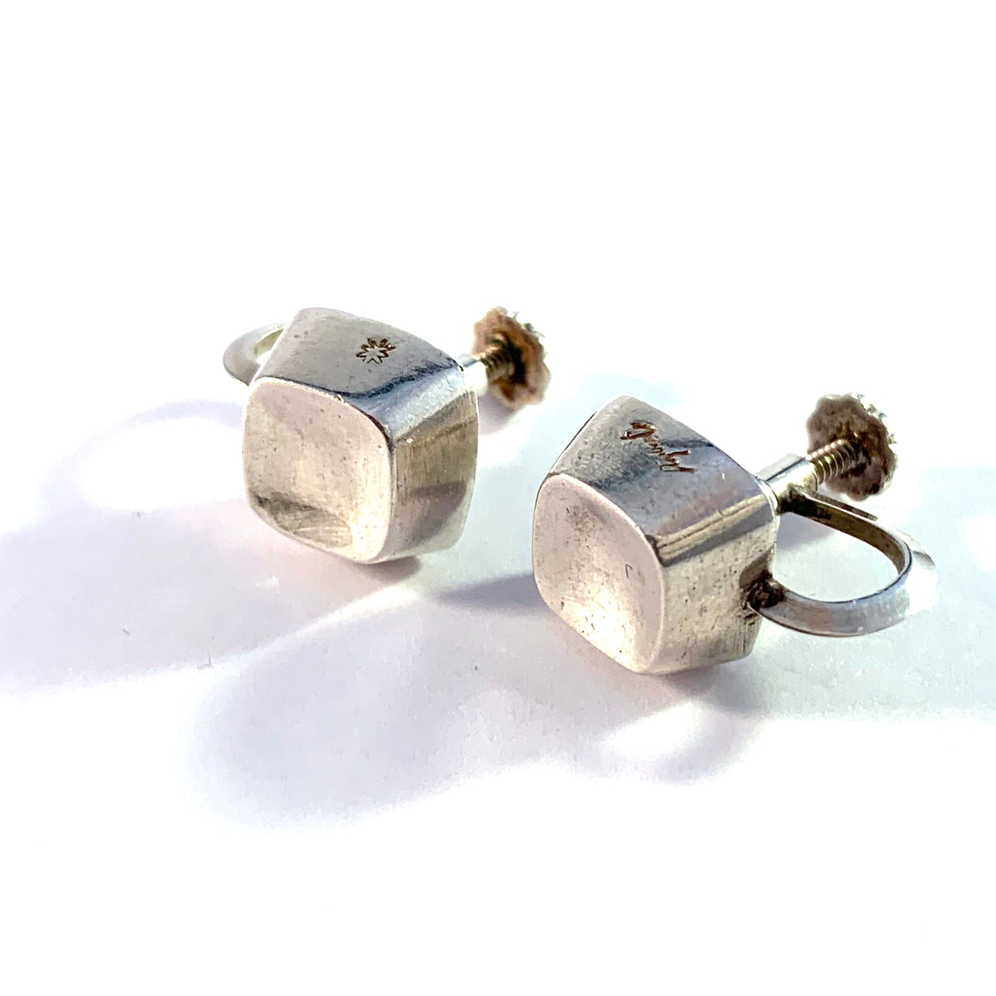Sigurd Persson for Stigbert, Sweden 1959 Iconic Cube Design Sterling Silver Earrings