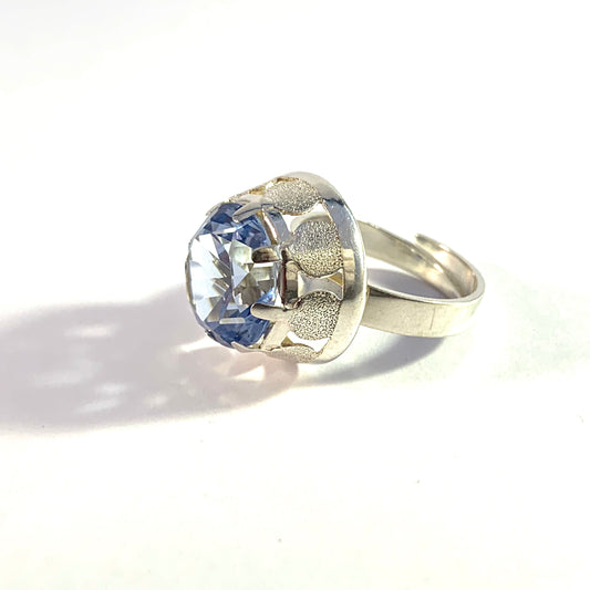 Martti Viikinniemi, Finland 1971 Vintage Solid Silver Ice Blue Rock Crystal Ring.