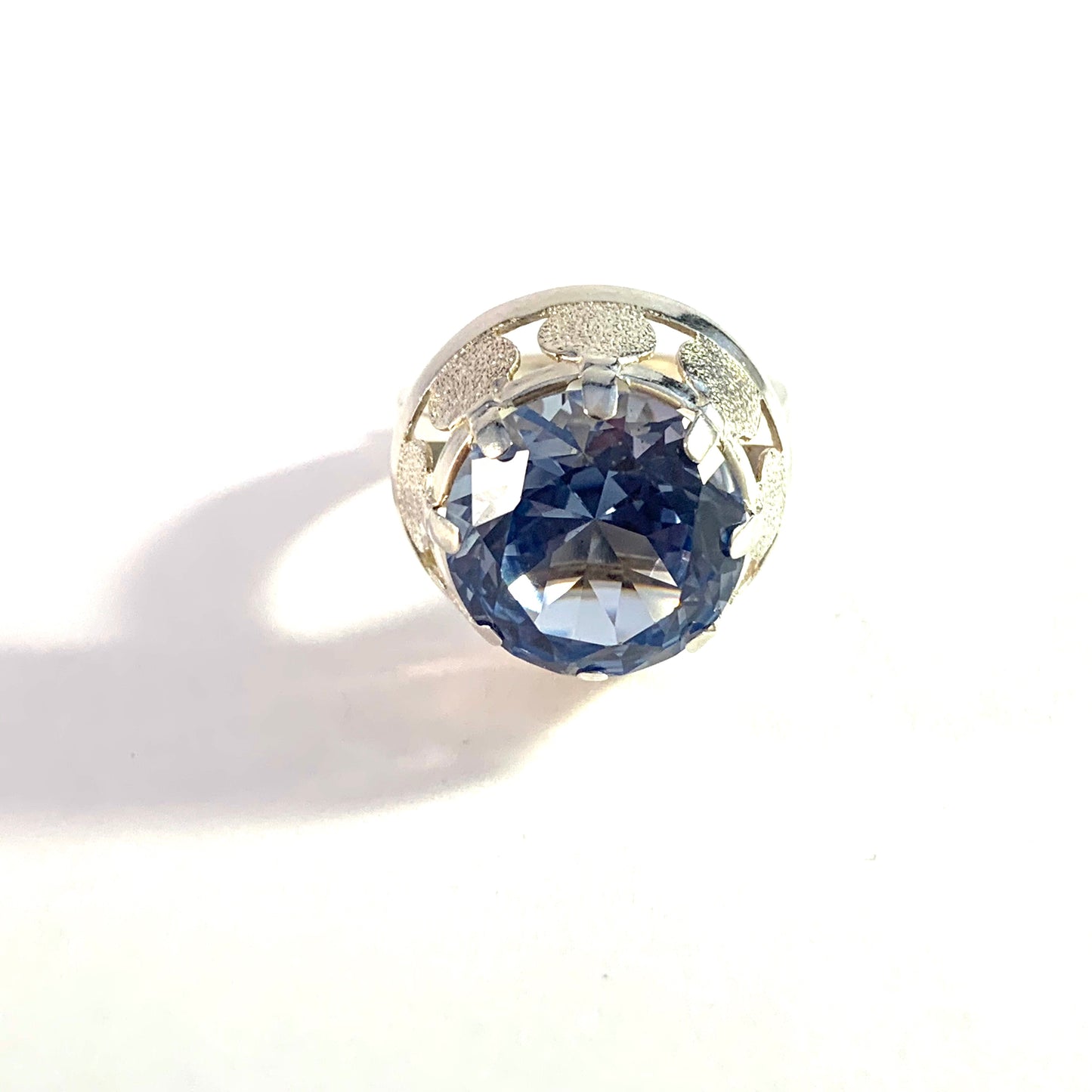 Martti Viikinniemi, Finland 1971 Vintage Solid Silver Ice Blue Rock Crystal Ring.