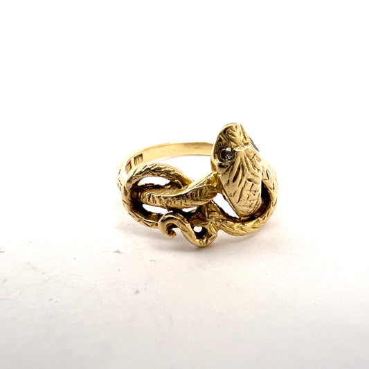 Antique 18k Gold Diamond Snake Serpentine Ring.