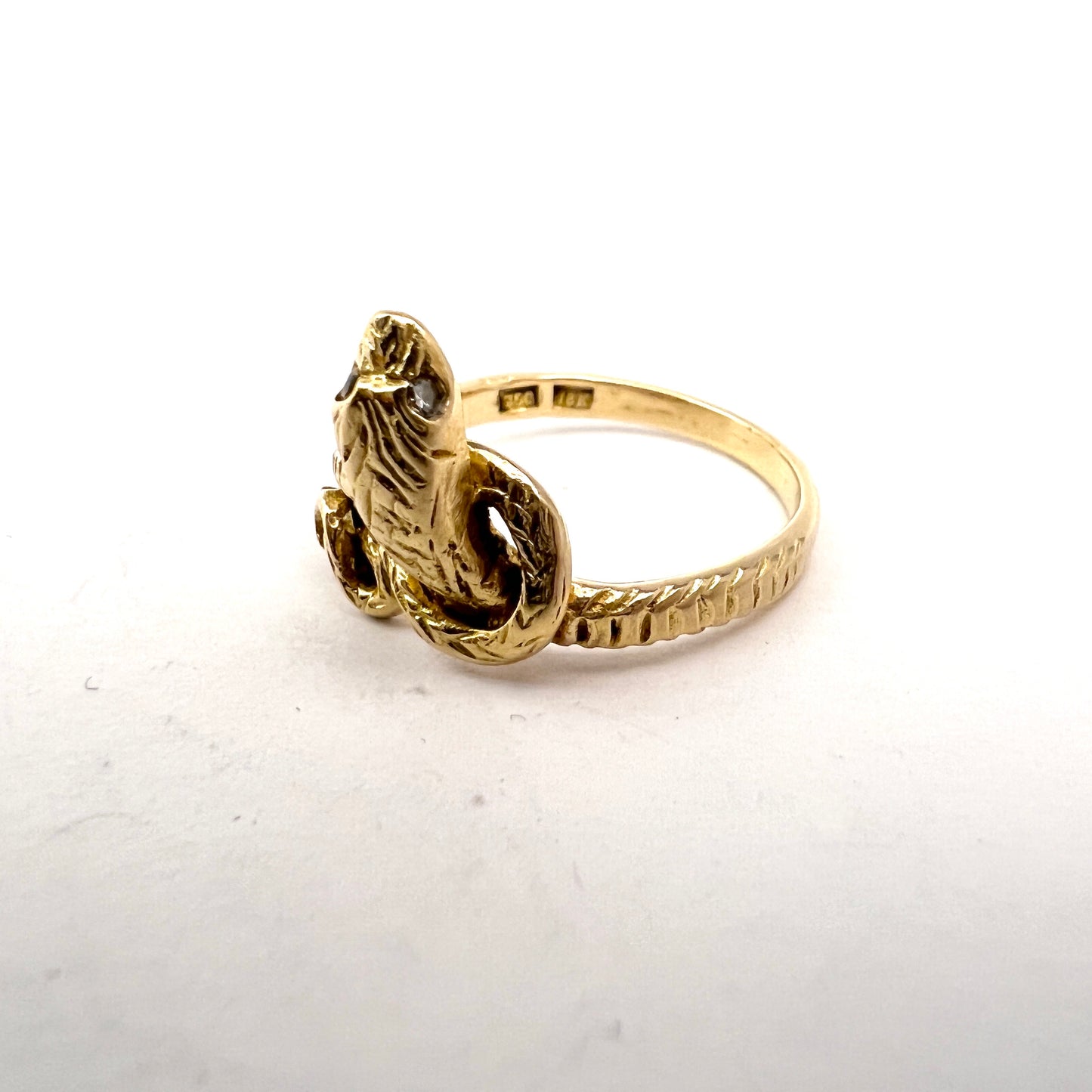 Antique 18k Gold Diamond Snake Serpentine Ring.