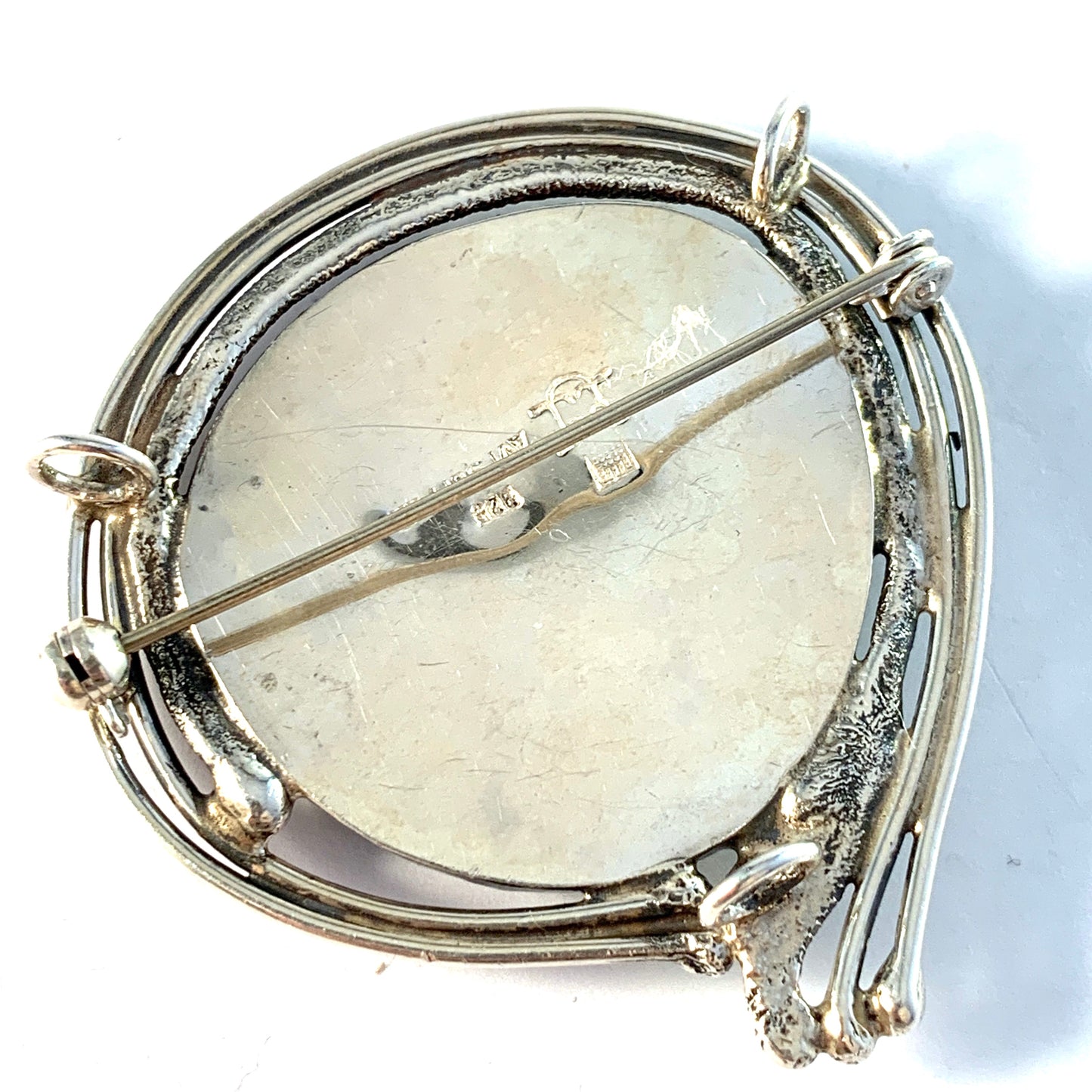 Avi Soffer, Israel Vintage Sterling Silver Antique Roman Glass Brooch Pendant.