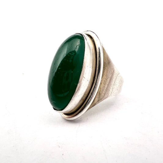 Herman Siersbøl Denmark 1960s. Vintage Modernist Sterling Silver Chrysoprase Ring.