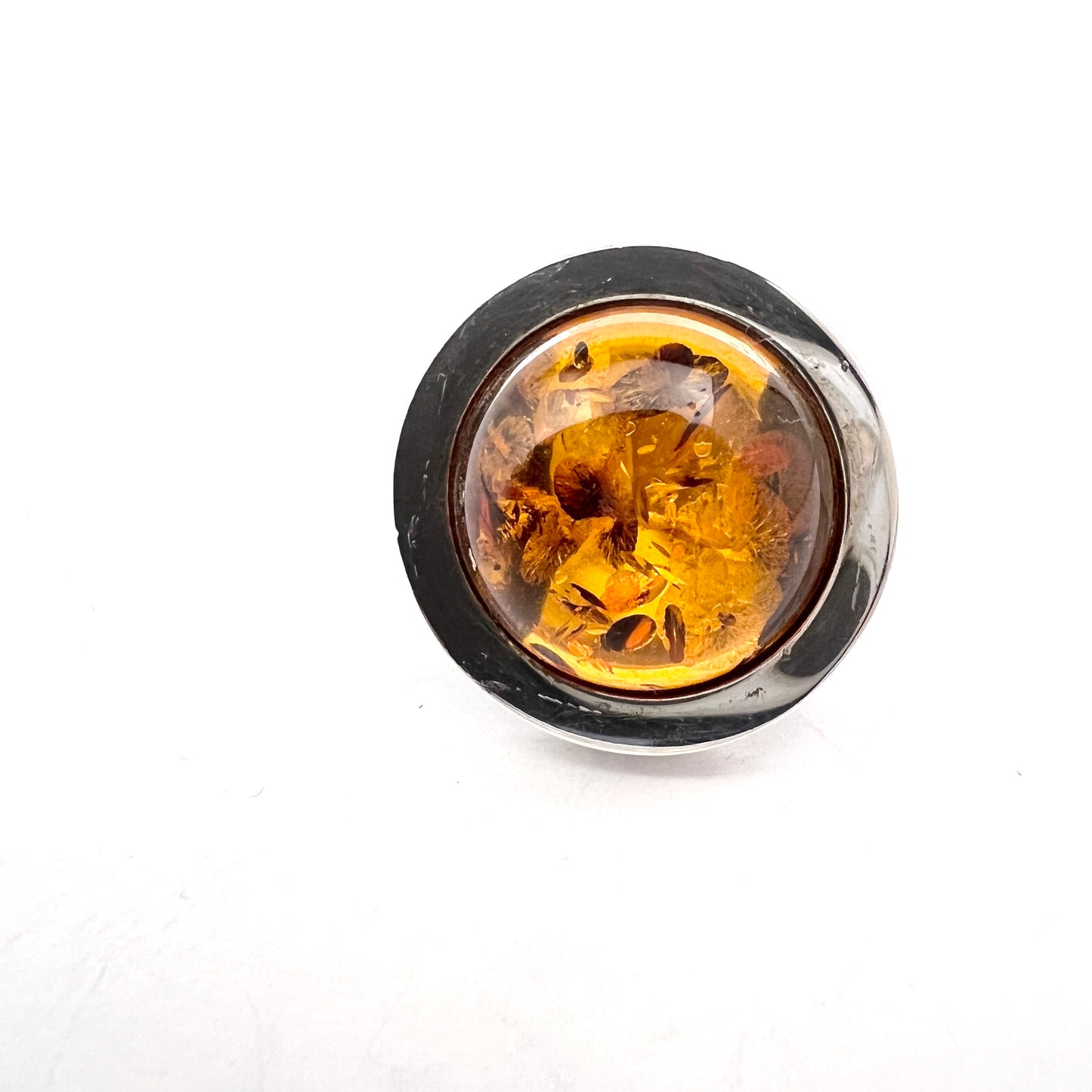 Bold Vintage Sterling Silver Baltic Amber Ring.