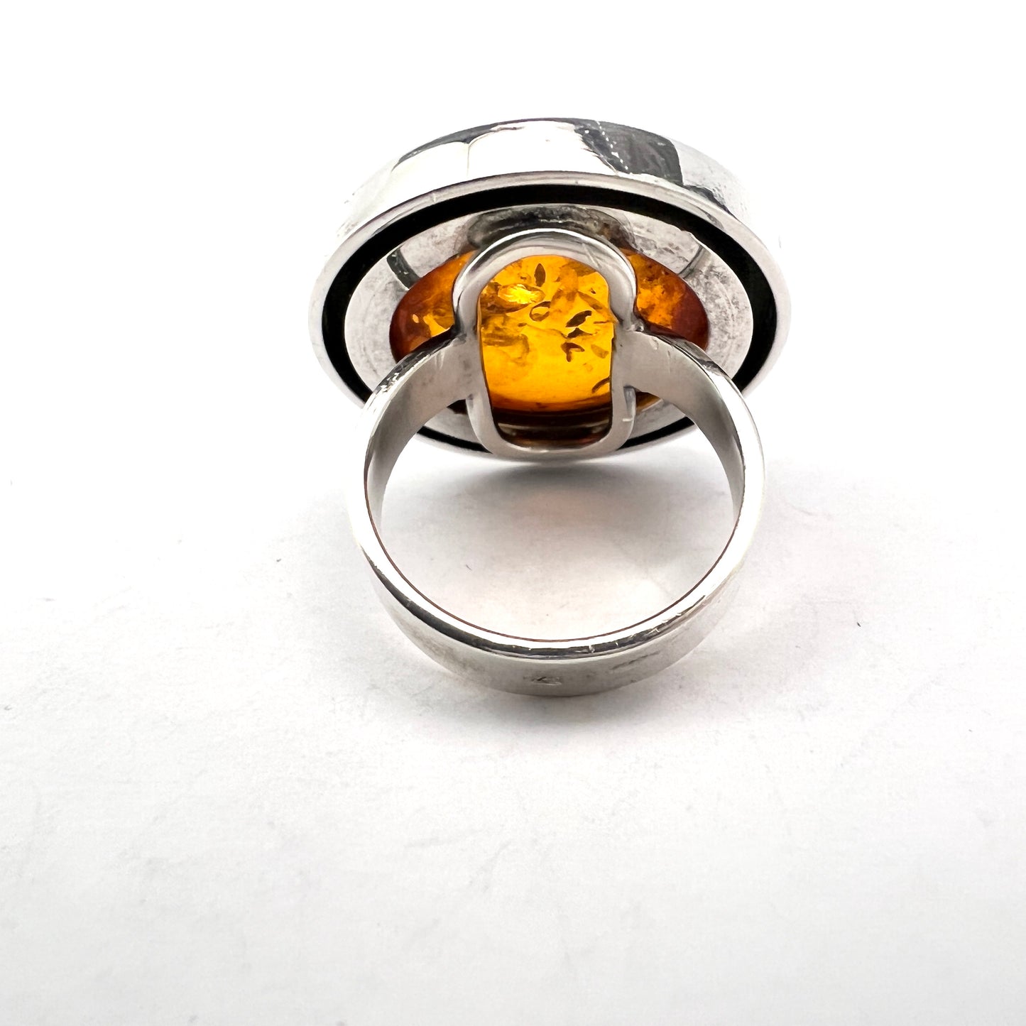 Bold Vintage Sterling Silver Baltic Amber Ring.