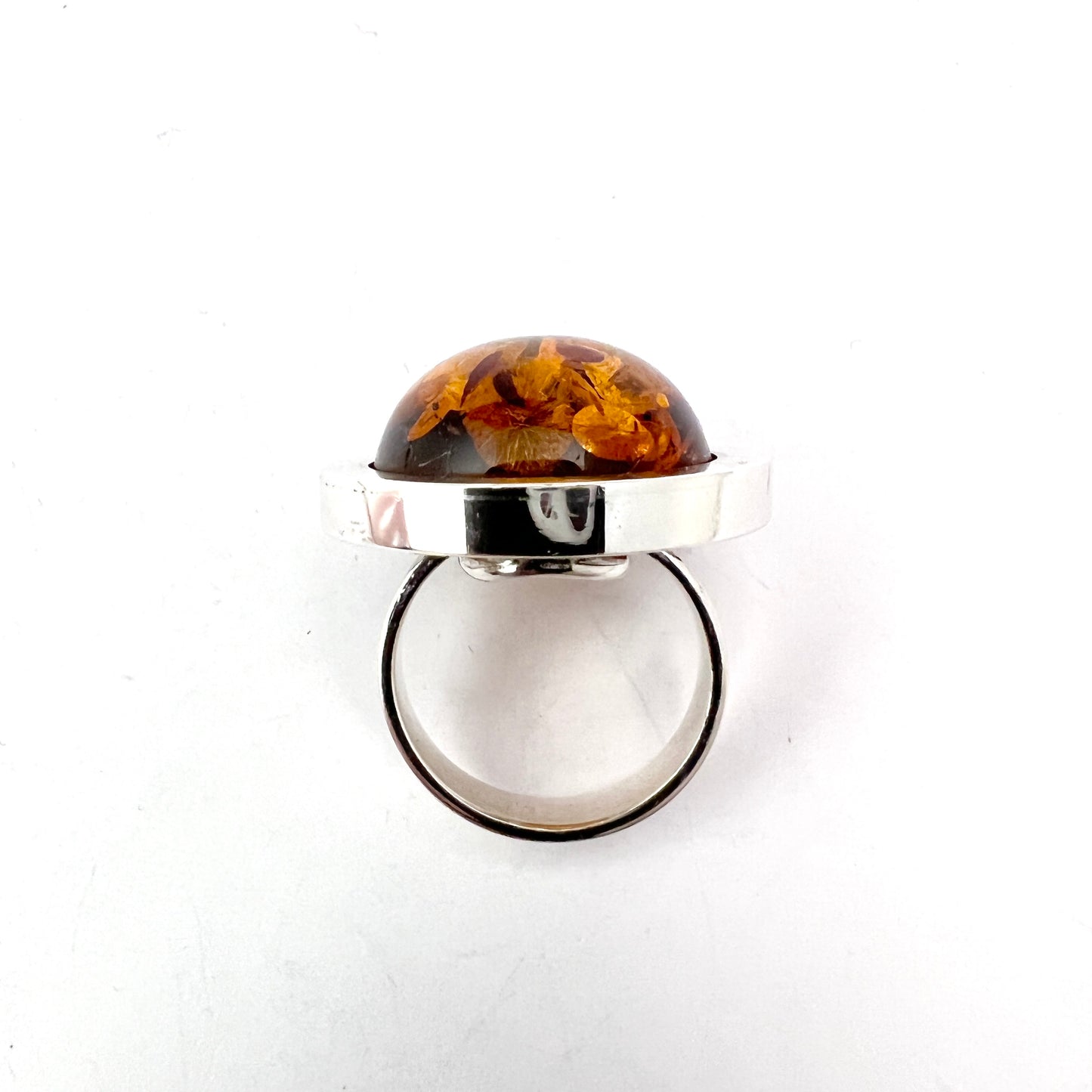 Bold Vintage Sterling Silver Baltic Amber Ring.