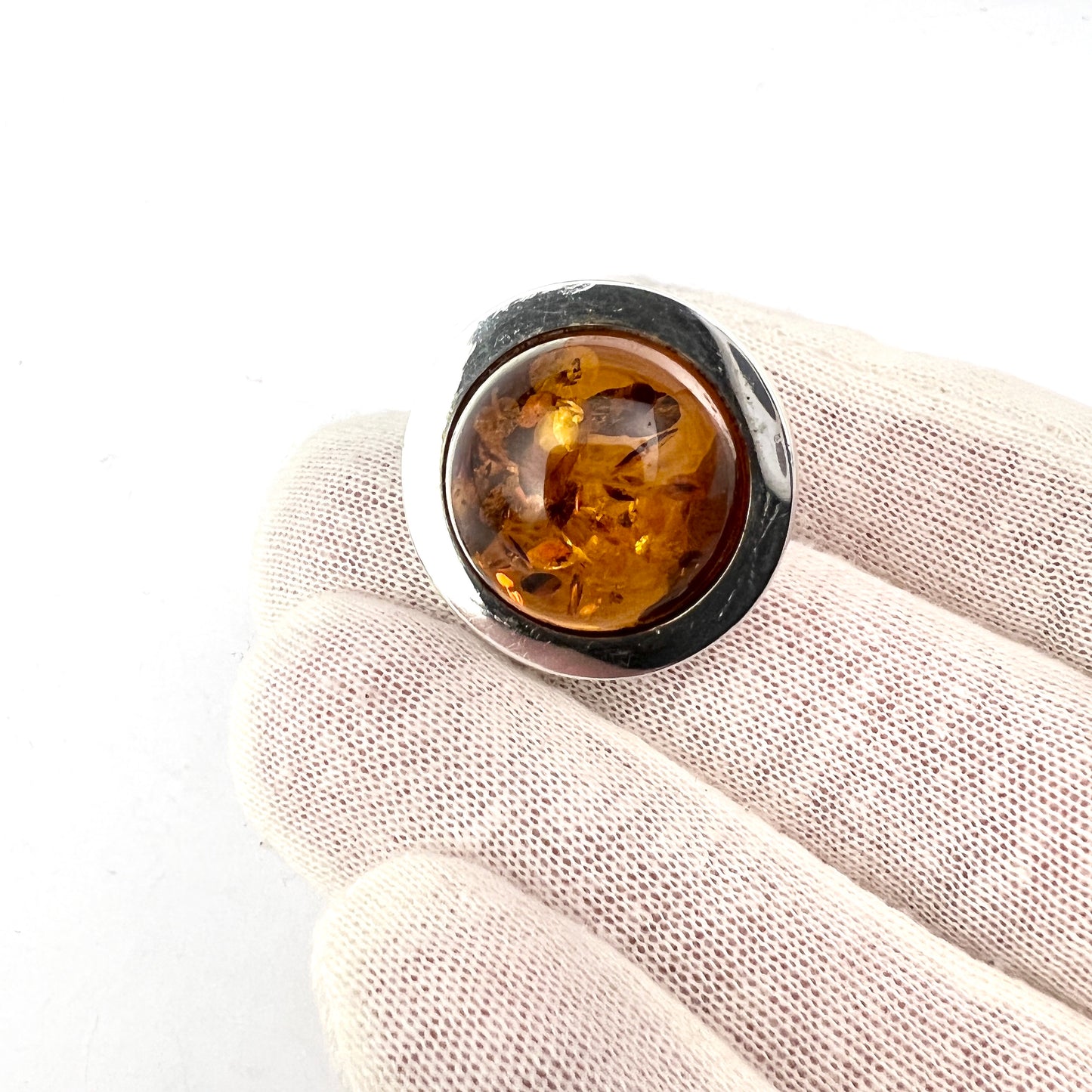 Bold Vintage Sterling Silver Baltic Amber Ring.