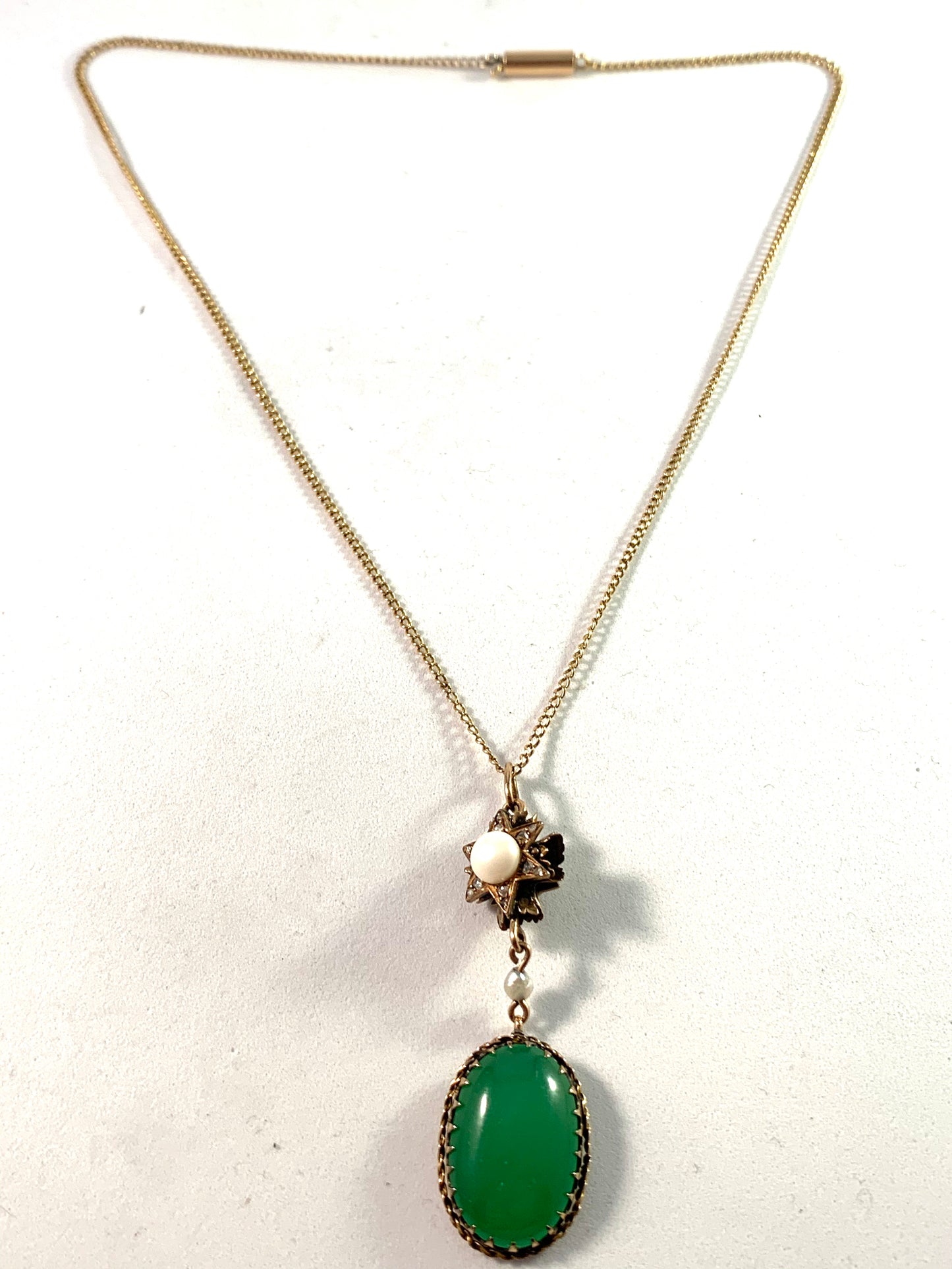 Victorian 14k Gold Diamond Pearl Paste Necklace.