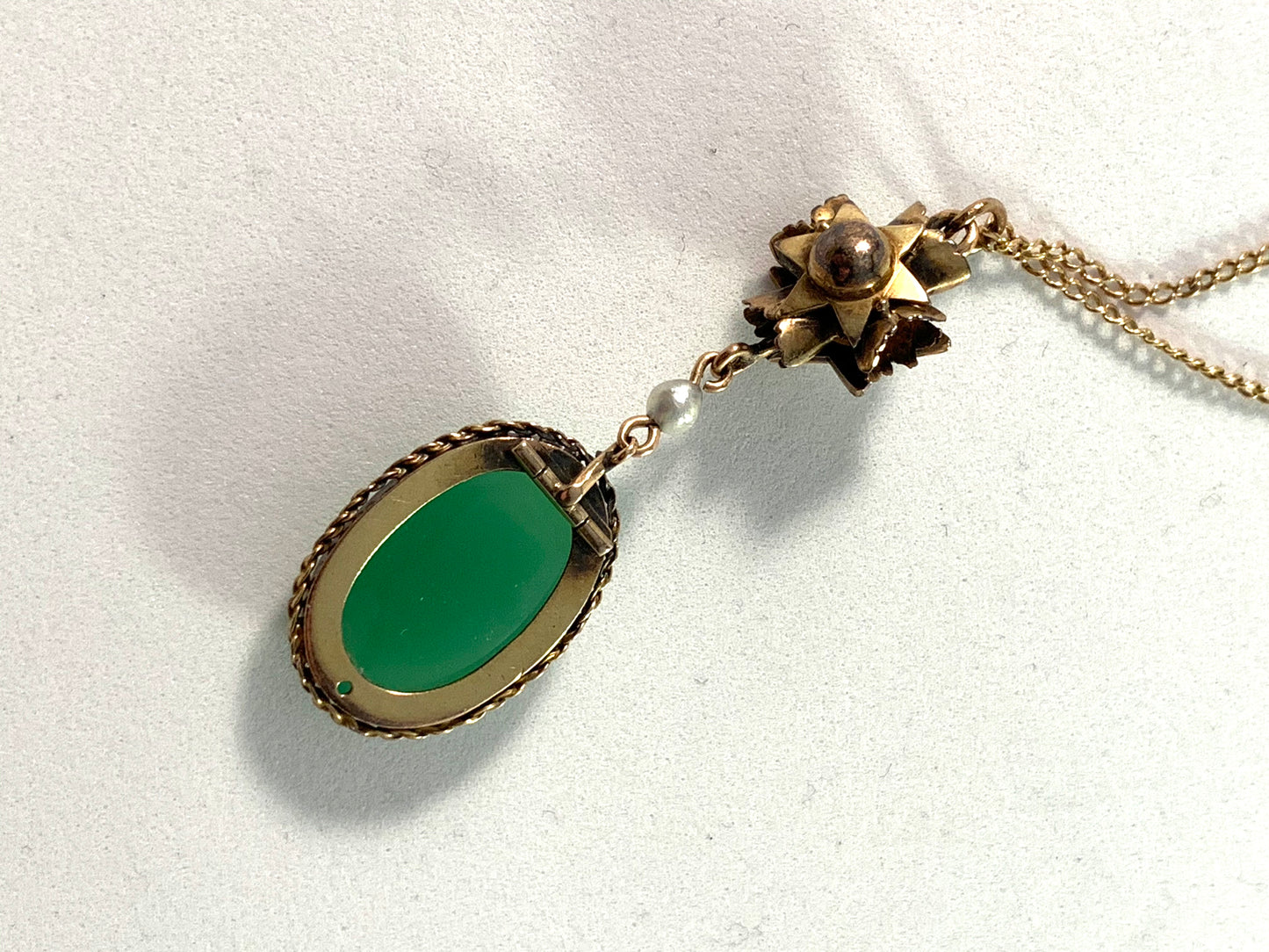 Victorian 14k Gold Diamond Pearl Paste Necklace.