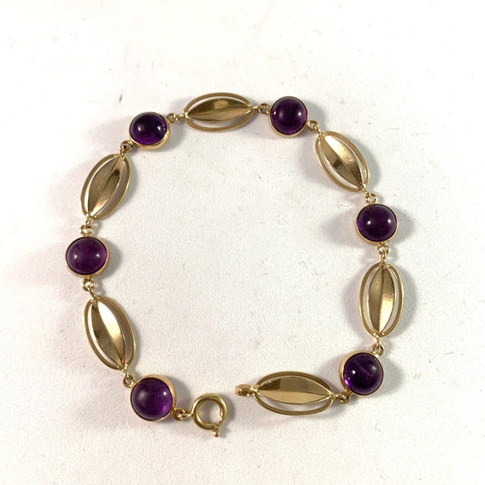 Mid Century 18k Gold Amethyst Bracelet