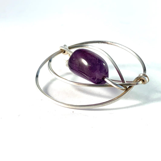 Ide S Stenport, Sweden 1961. Sterling Silver Amethyst Brooch.