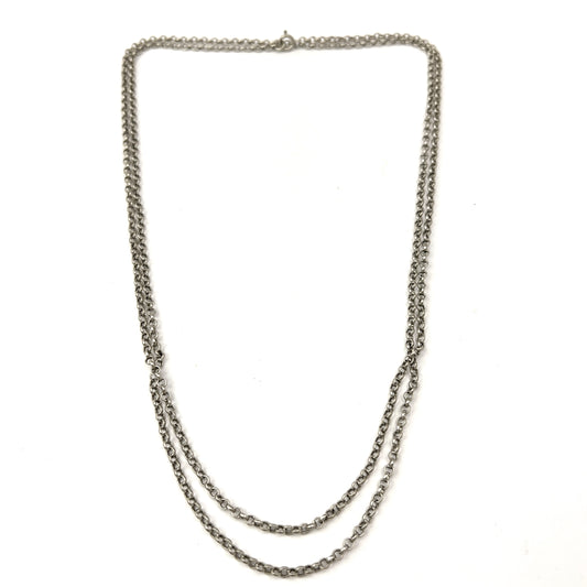 Early 1900s Solid Silver 44in Longuard Chain Necklace.