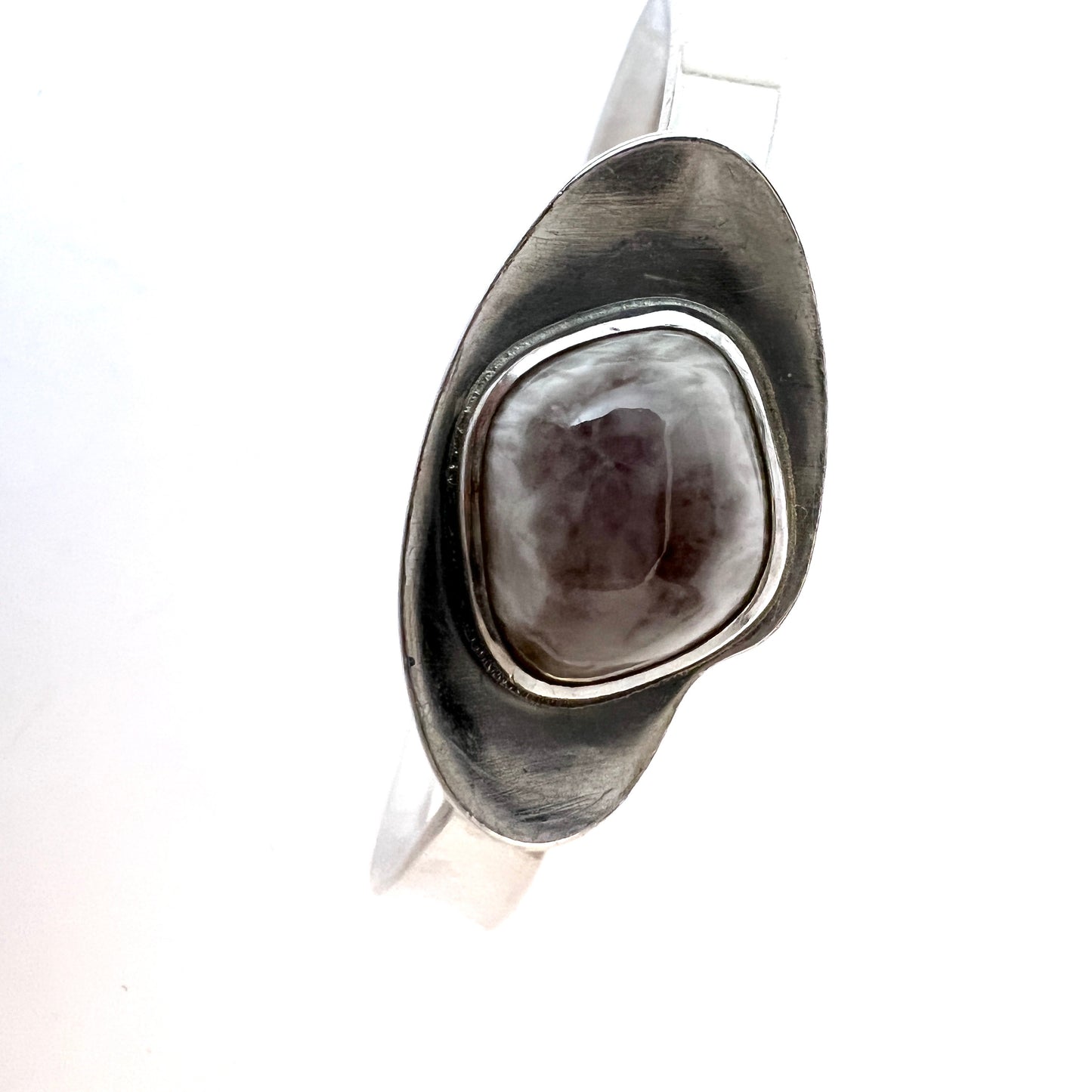 Koivula Oy, Finland 1959. Vintage Solid Silver Milky Quartz Open/Close Bangle Bracelet.