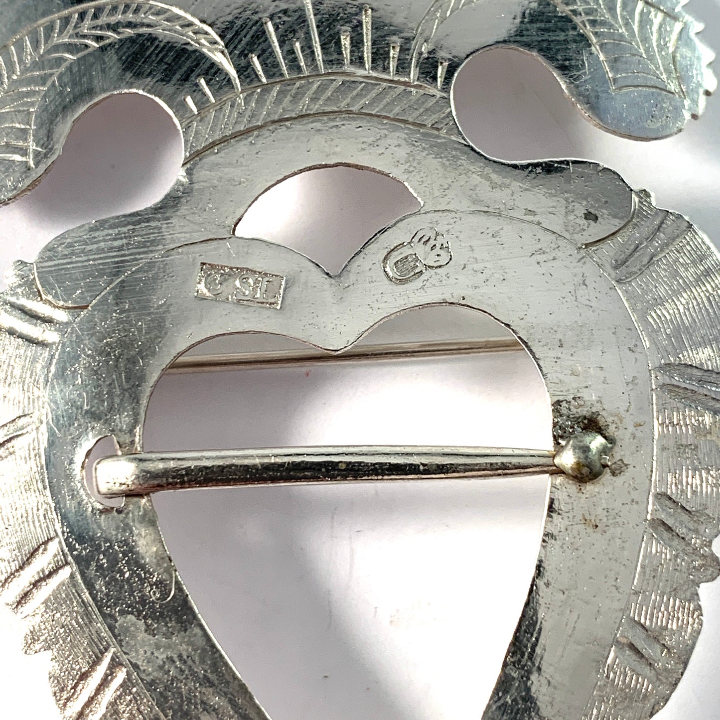 Carl S Lyberg, Sweden 1822-35. Georgian Large Solid Silver Crowned Heart Brooch.