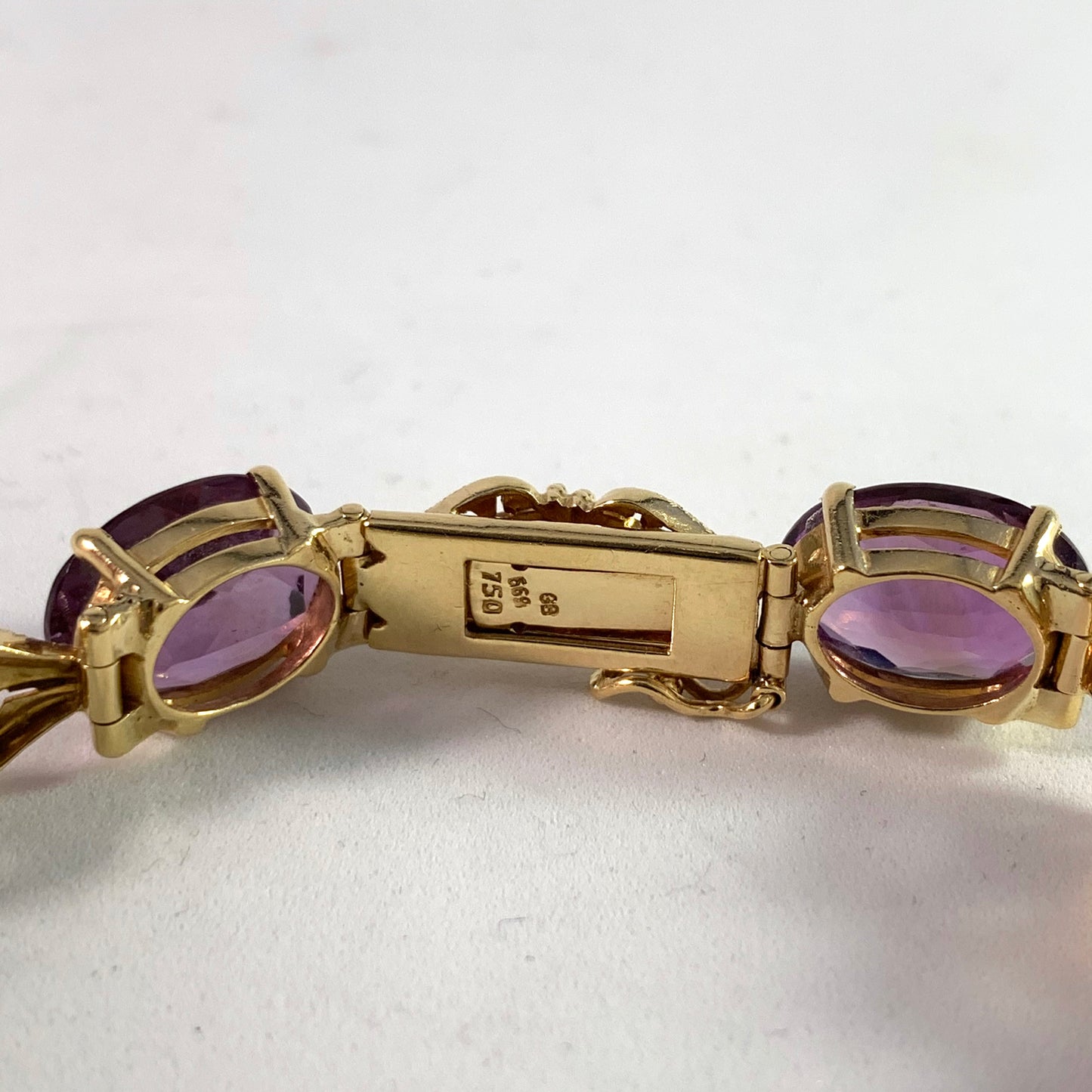 Maker GB, Brazil 1950s 18k Gold Amethyst Bracelet.