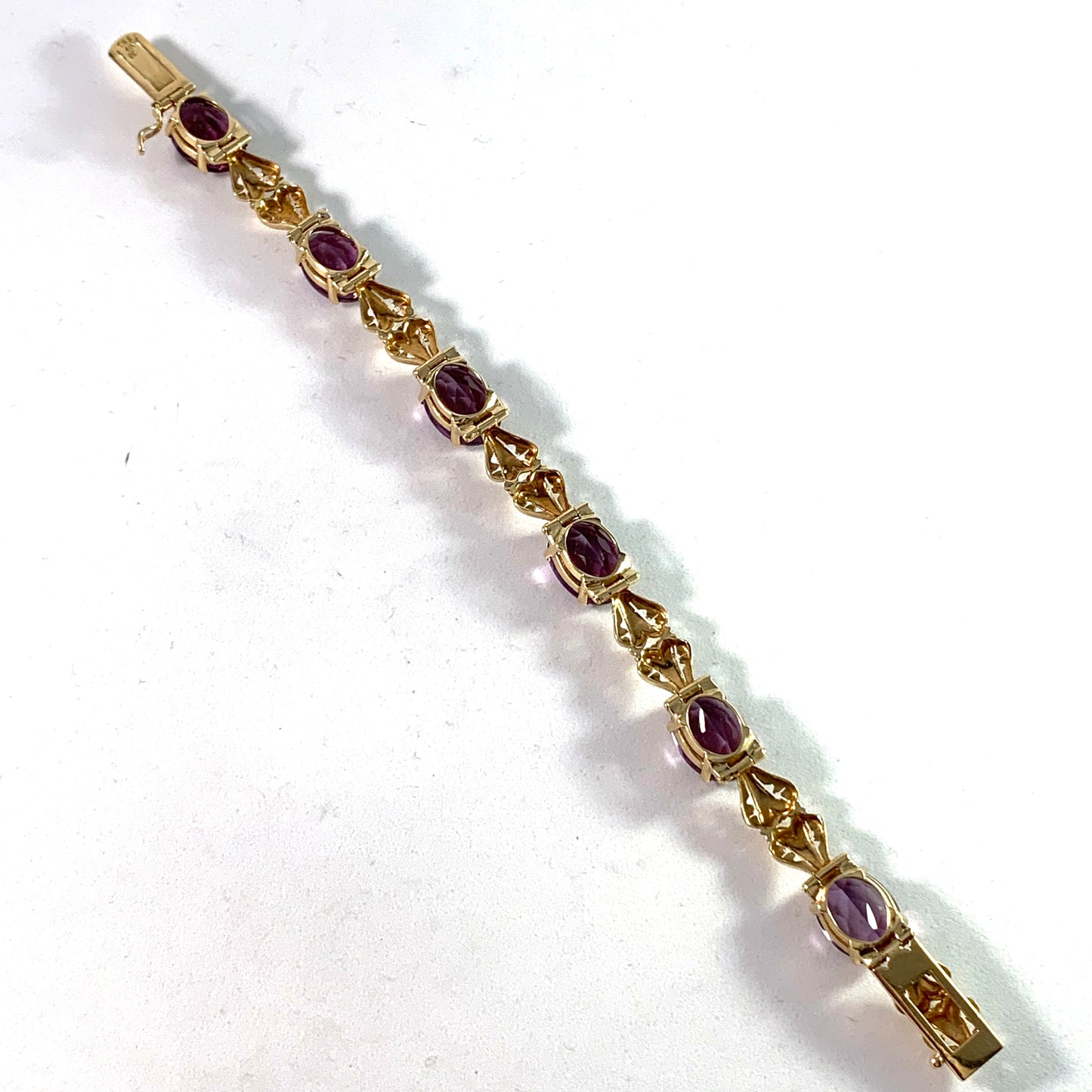 Maker GB, Brazil 1950s 18k Gold Amethyst Bracelet.