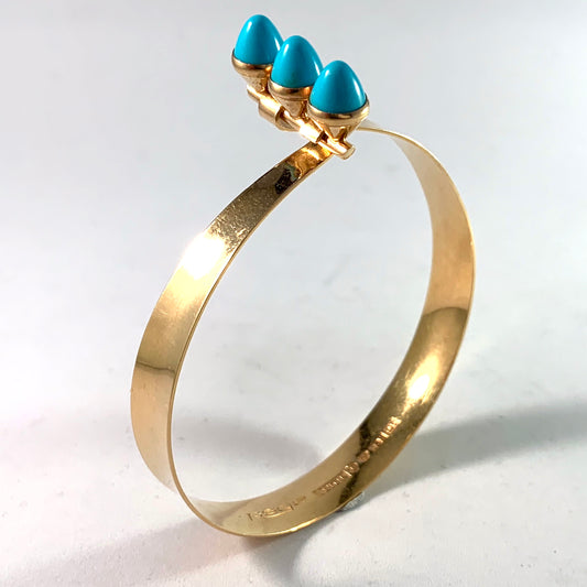 PeGe for Alton, Sweden 1966 18k Gold Turquoise Bangle Bracelet.