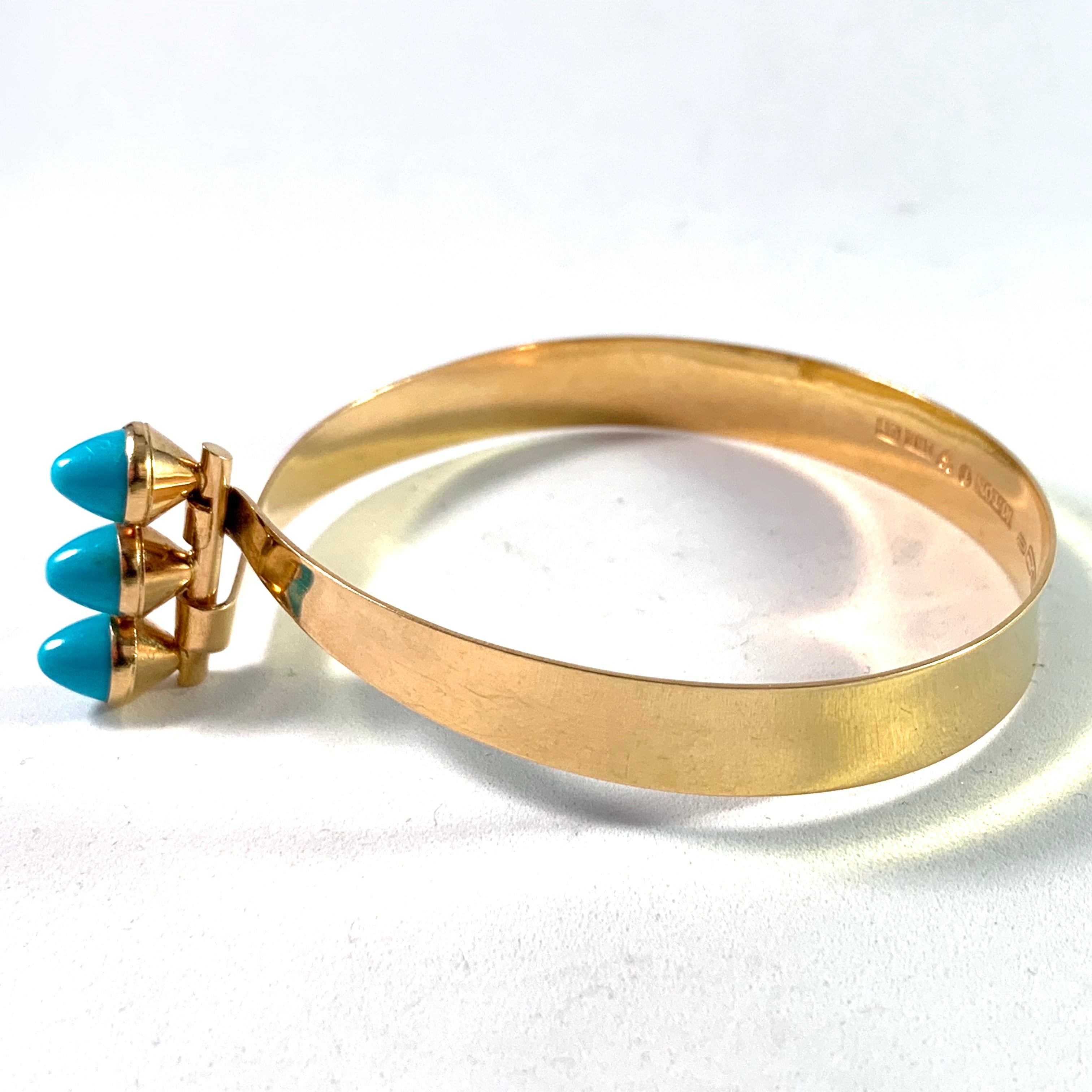 PeGe for Alton, Sweden 1966 18k Gold Turquoise Bangle Bracelet.