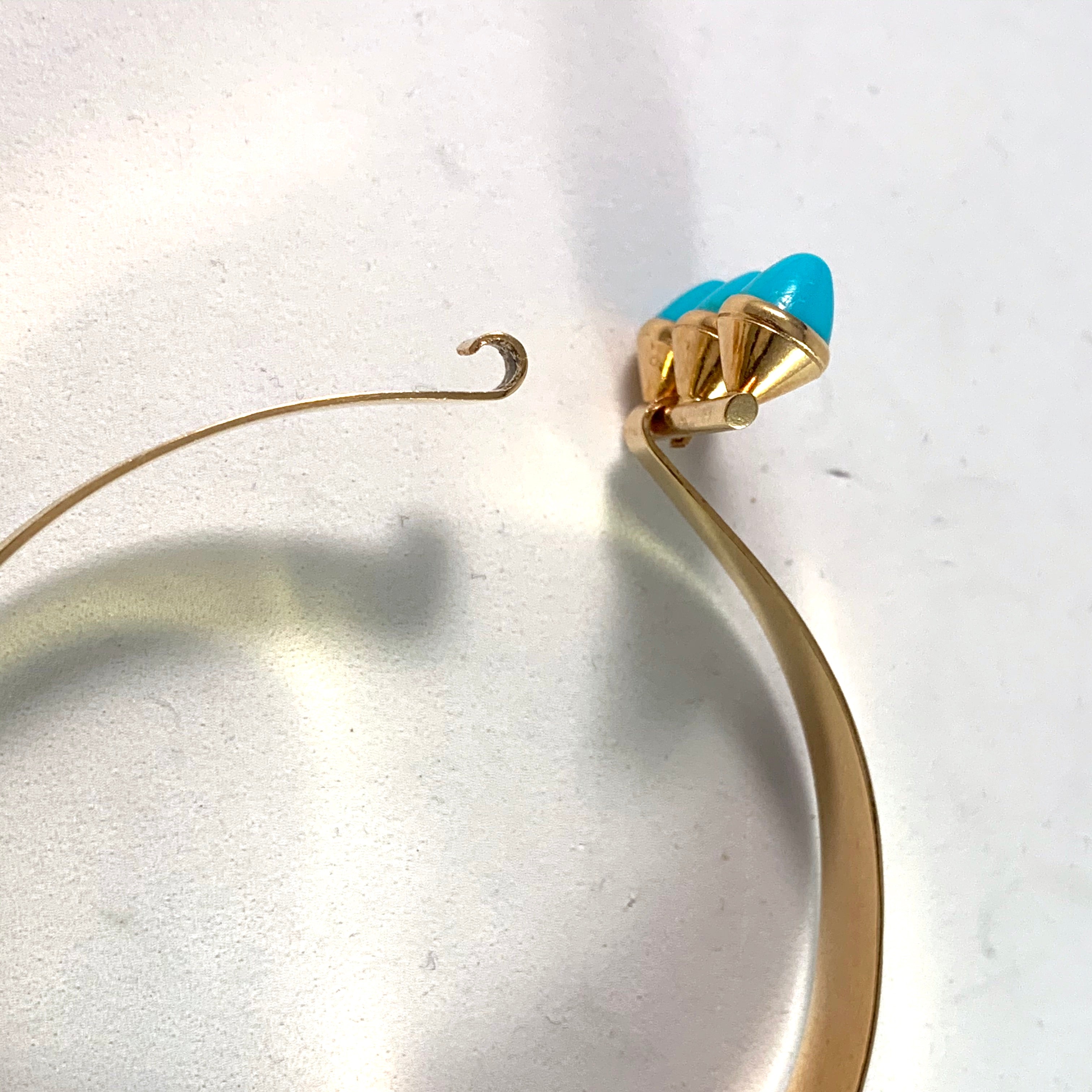 PeGe for Alton, Sweden 1966 18k Gold Turquoise Bangle Bracelet.