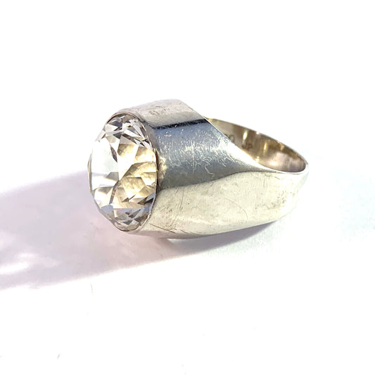 Maker JP, Germany 1960s Solid 830 Silver Rock Crystal Modernist Ring.