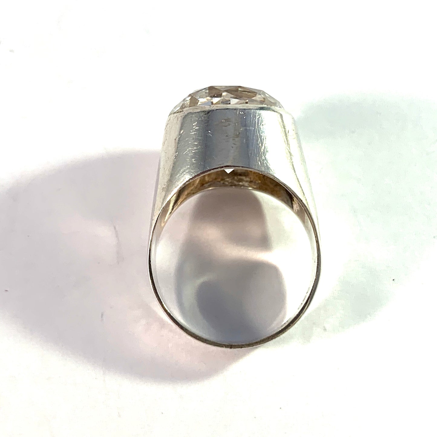 Maker JP, Germany 1960s Solid 830 Silver Rock Crystal Modernist Ring.